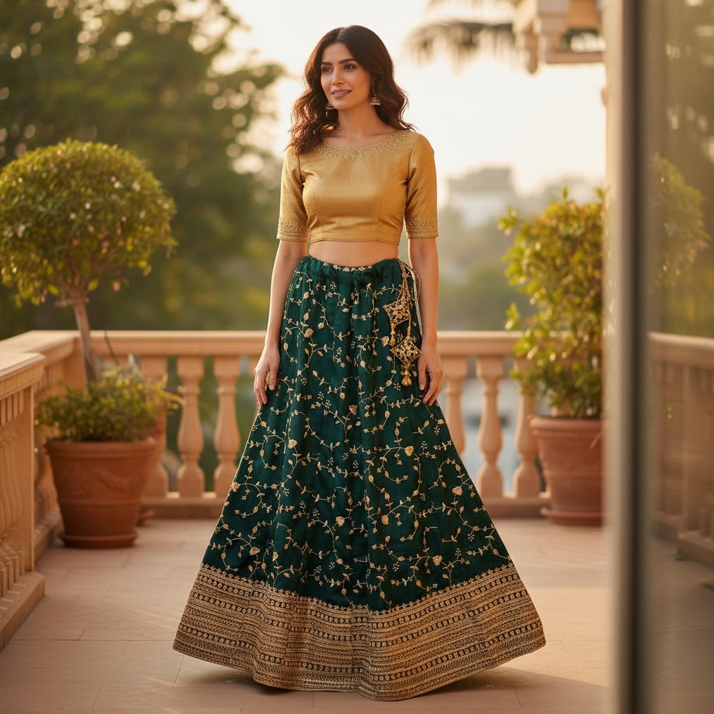 Vine Wide Border Lehengas-2 Colors - Vintage India NYC