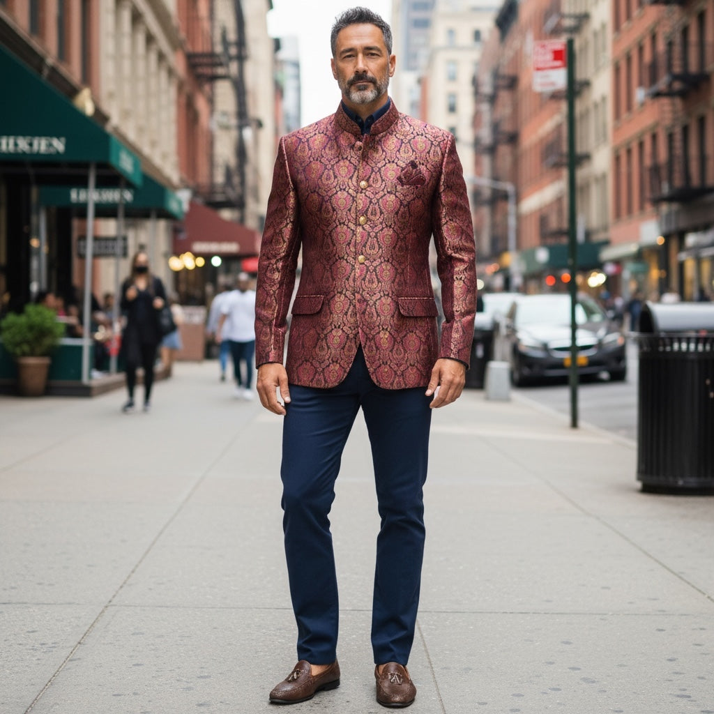 Fuchsia & Navy Paisley Jodhpuri Jacket