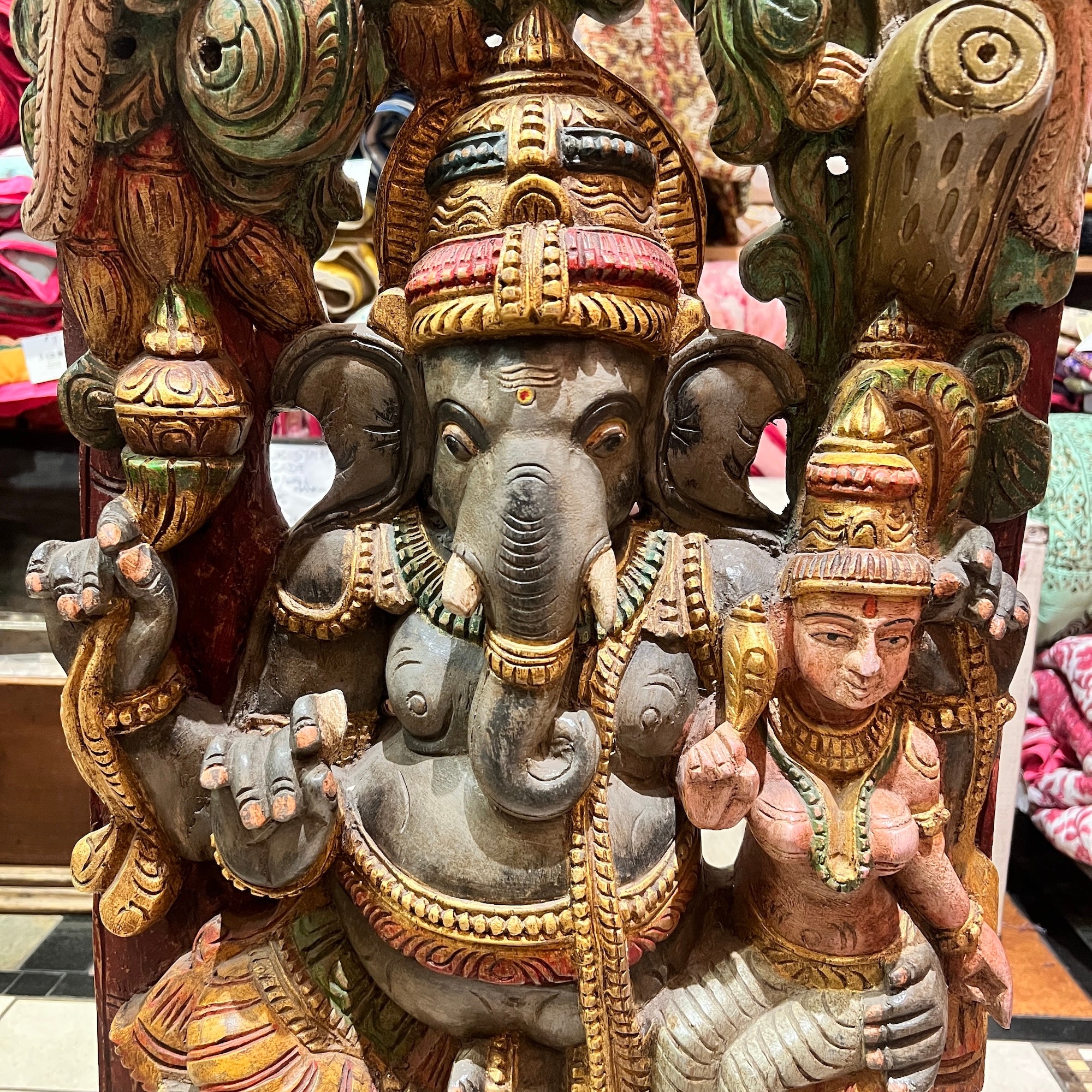 Ganesh & Parvati Hand-Painted & Carved Murti