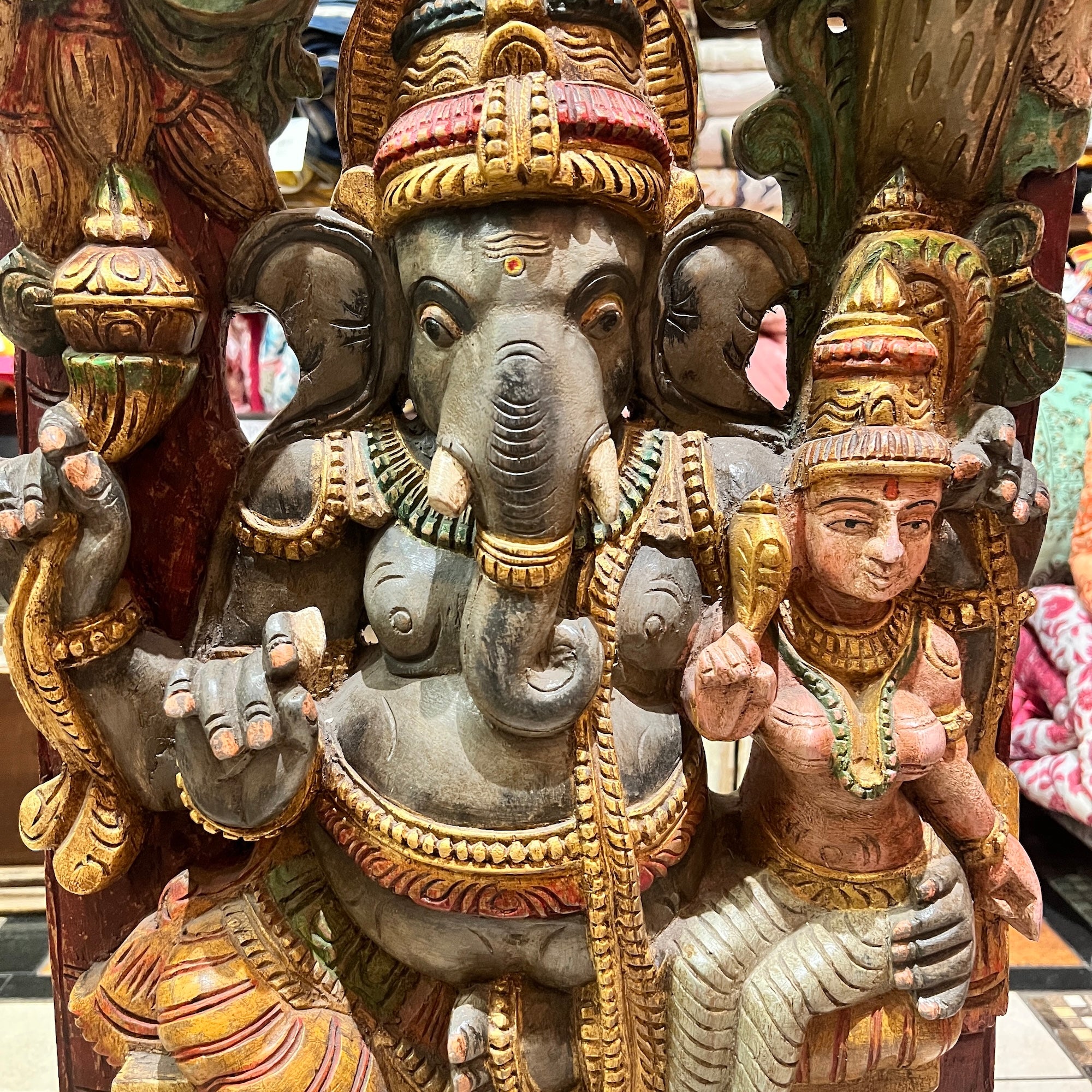 Ganesh & Parvati Hand-Painted & Carved Murti