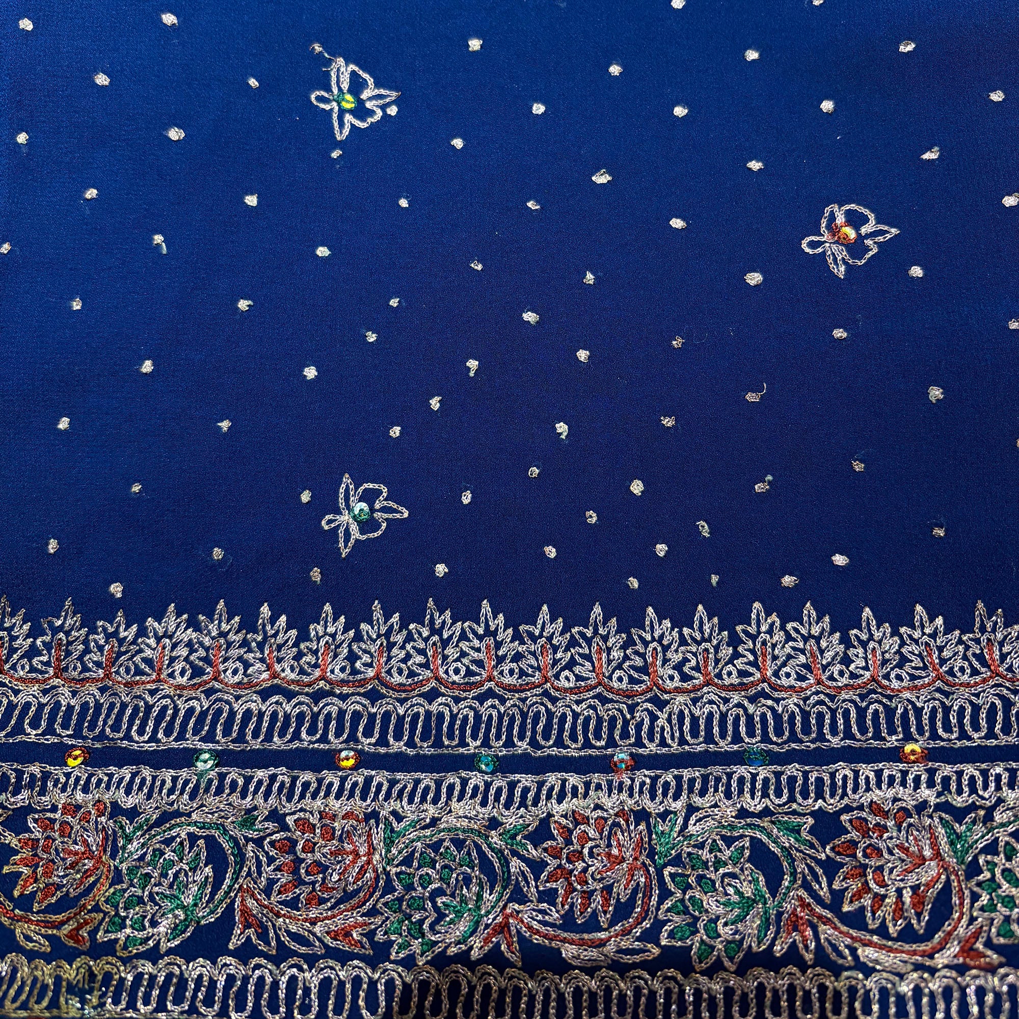 Ocean Georgette Rose Gold Hand Embroidered Zari Saree - Vintage India NYC