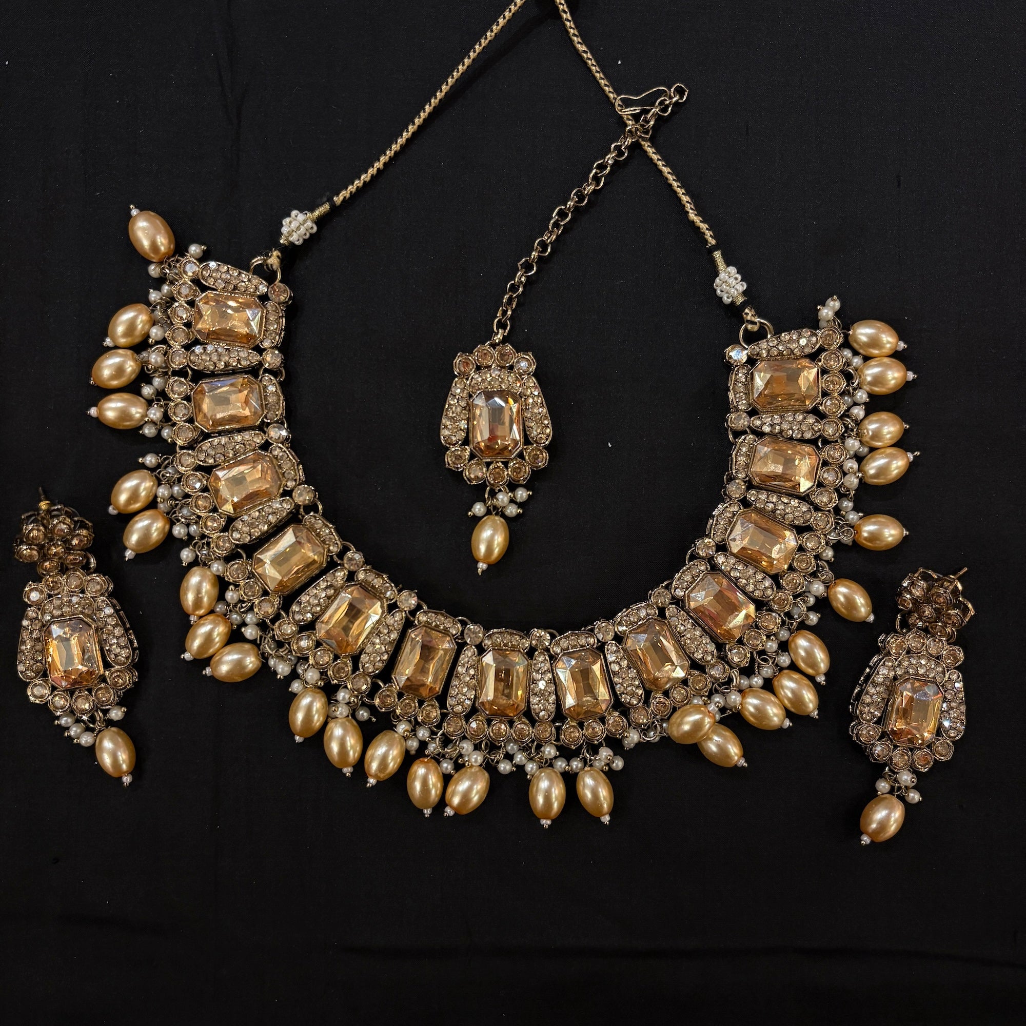 Gold Stone Necklace Set Collection 2-Various - Vintage India NYC