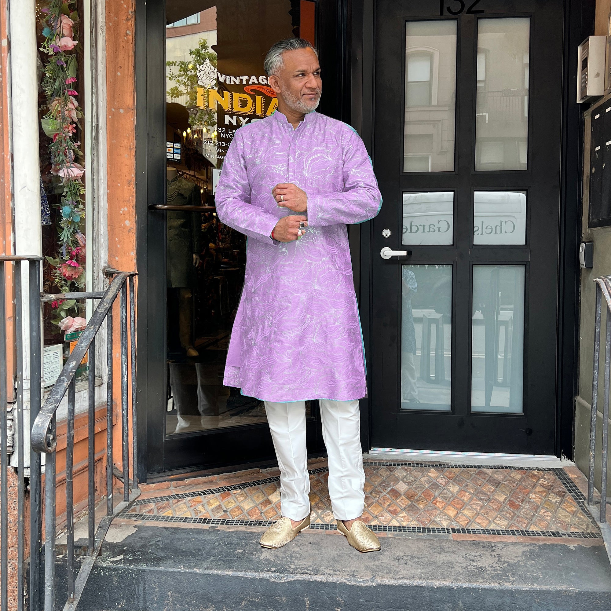 Gold Embroidered Lilac Kurta