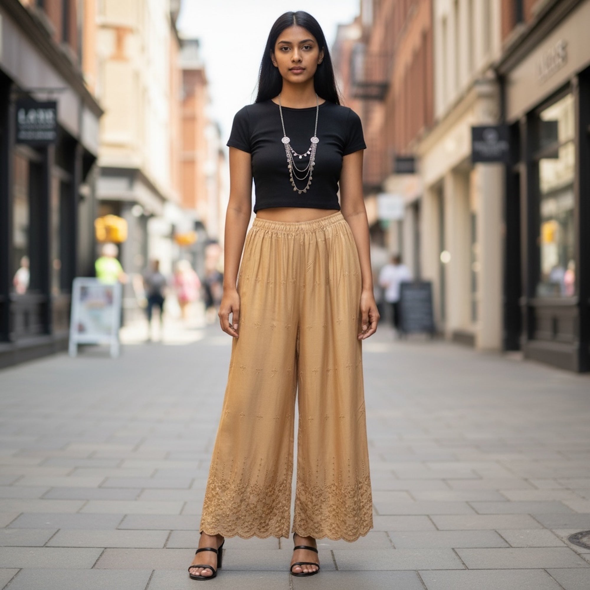 Embroidered Wide leg Pants- Colors