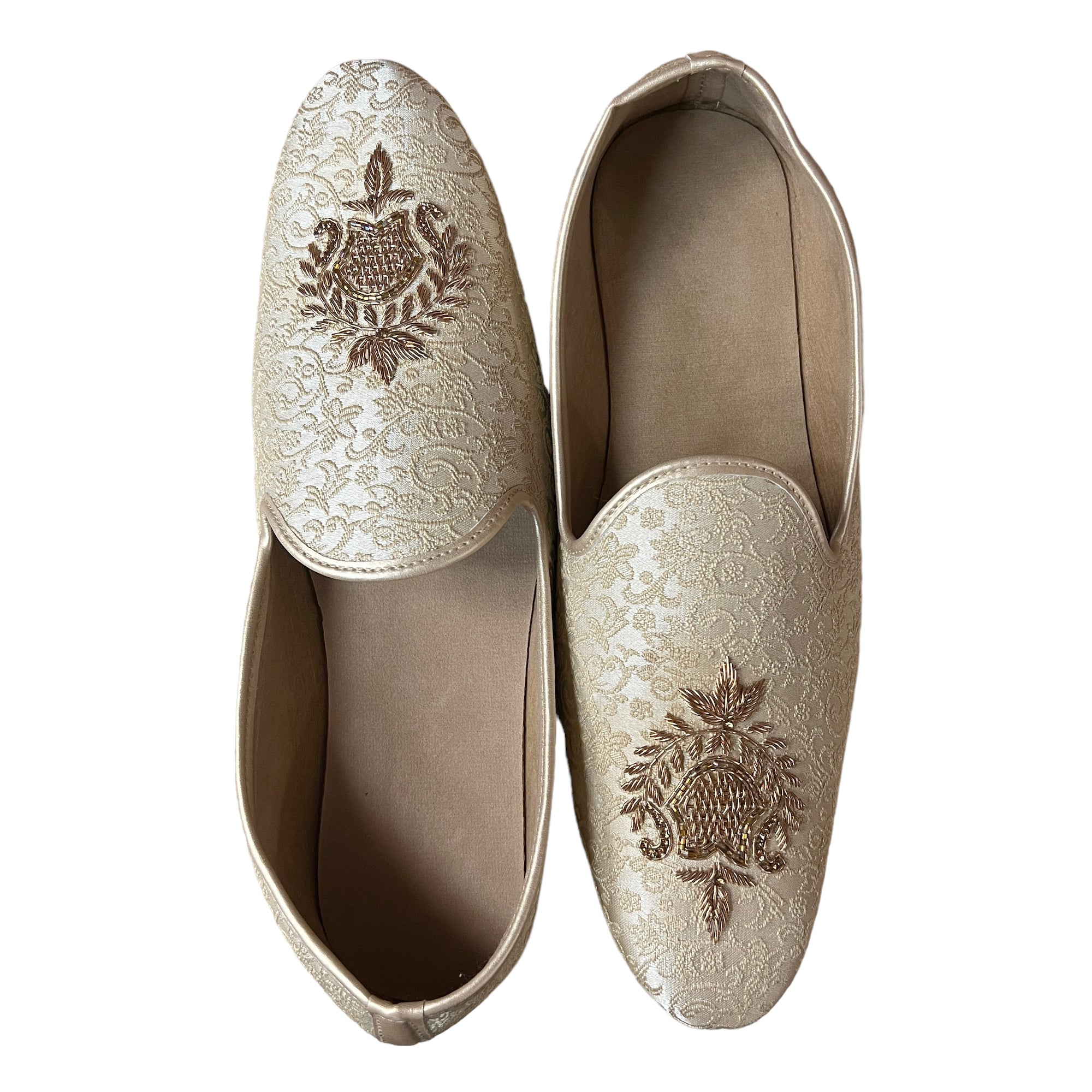 Gold & Ivory Zardosi Embroidered Loafers - Vintage India NYC
