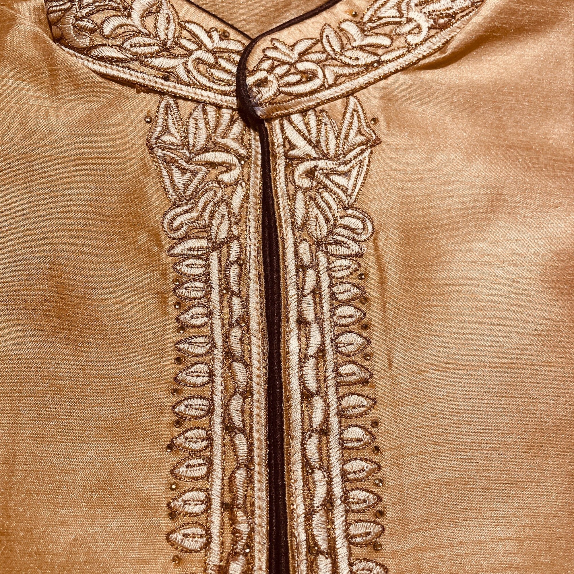 Light Gold Embroidered Short Kurta - Vintage India NYC