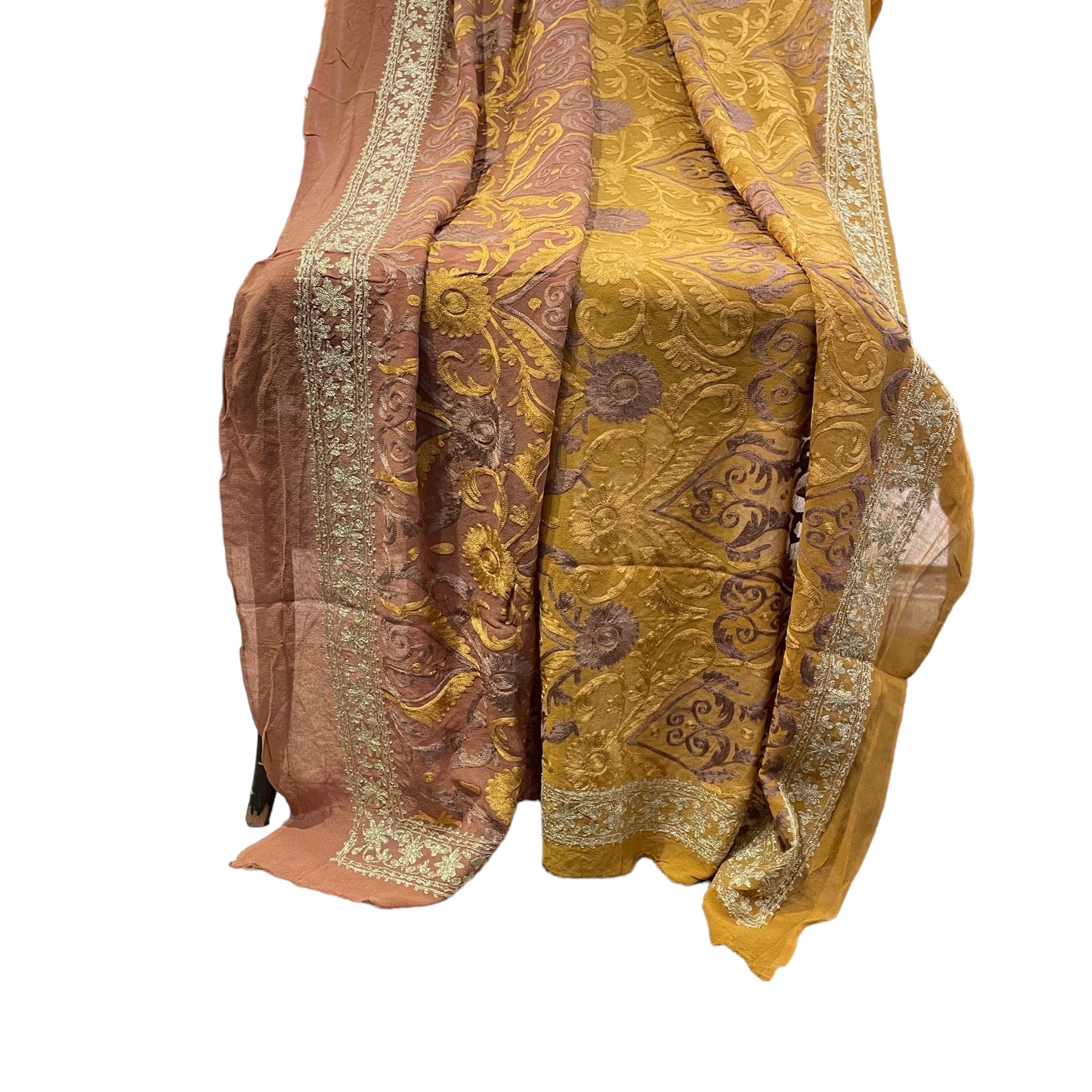 Golden Ombre Embroidered Shawl - Vintage India NYC