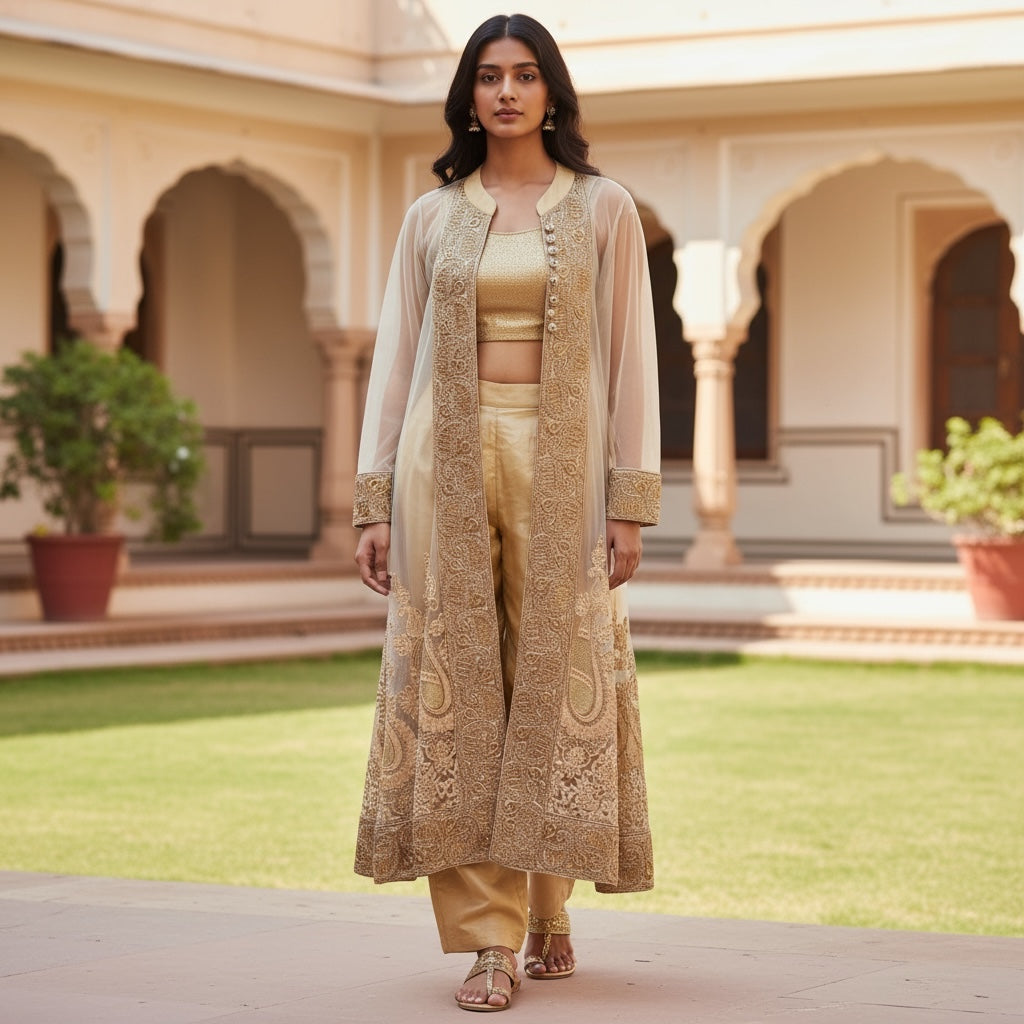 Gold Net Anarkali-Jacket Size 34