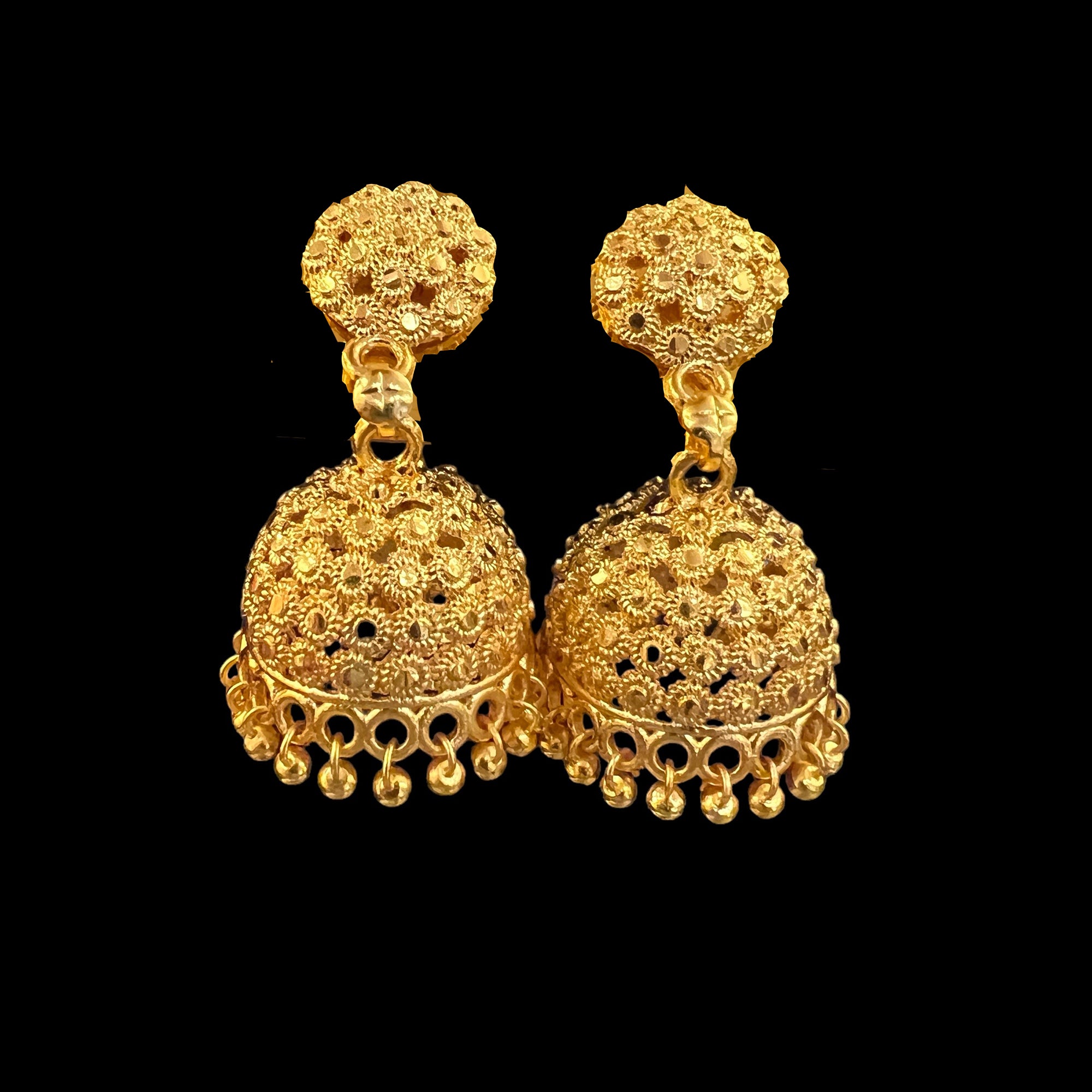 Jhumka Gold Earrings 302 - Vintage India NYC