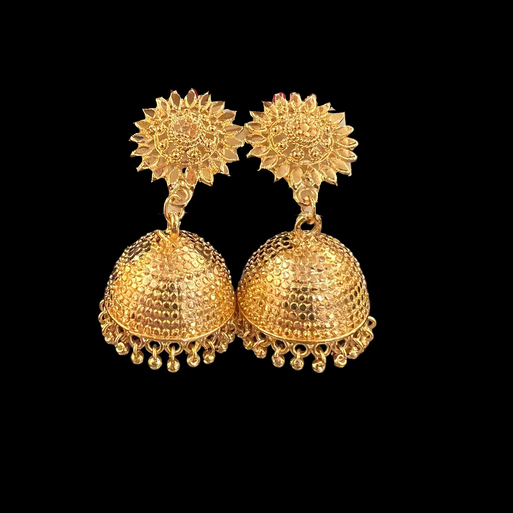 Jhumka Gold Earrings 303 - Vintage India NYC