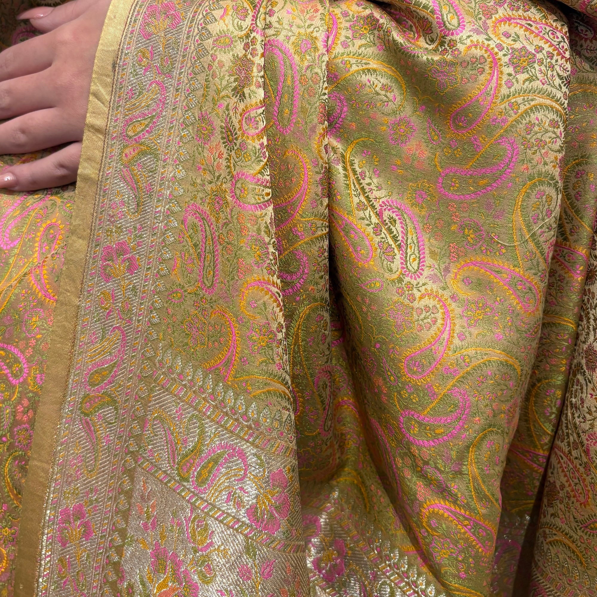 Gold Multicolor Silk Banarasi Saree - Vintage India NYC