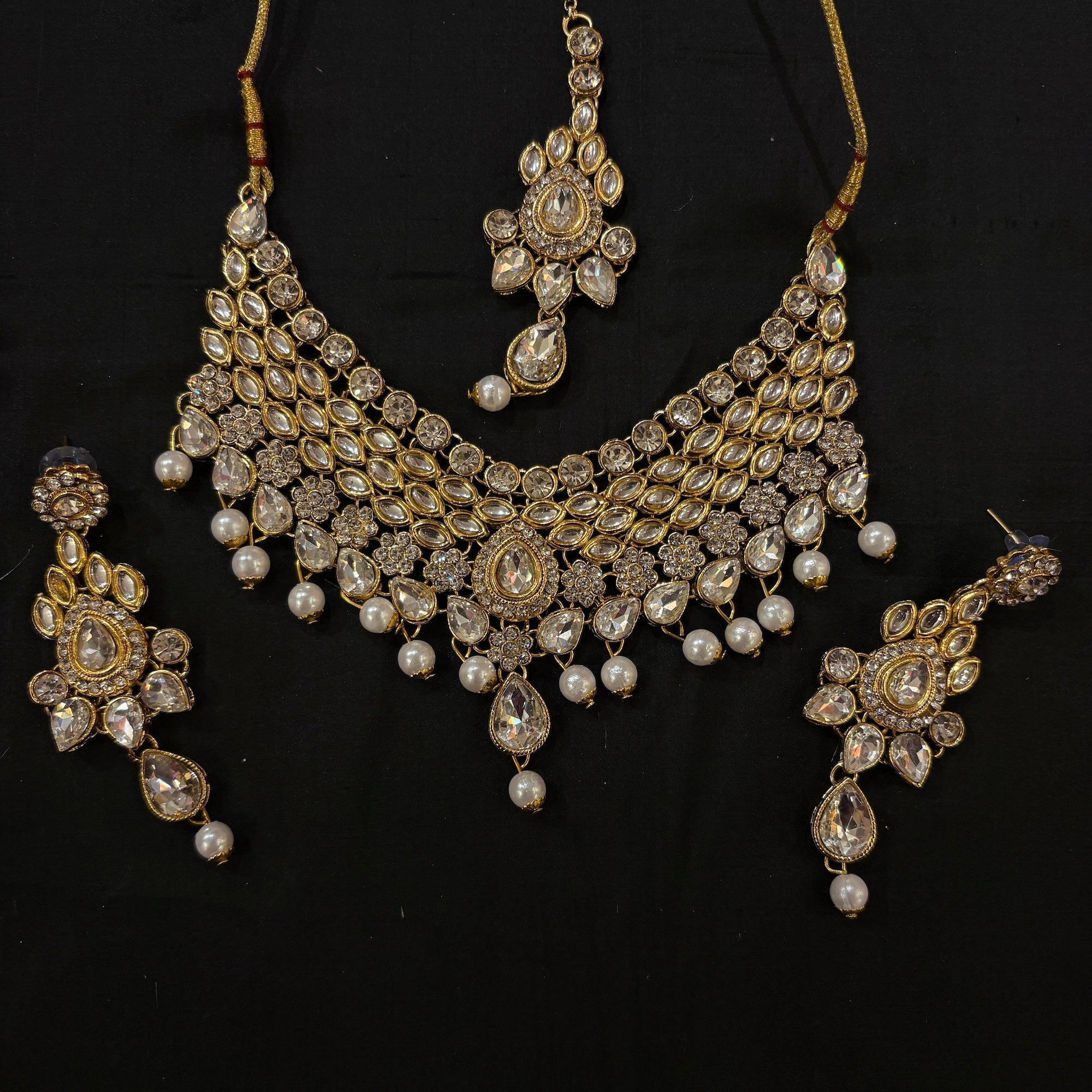 White Stone Necklace Set Collection 3-Various - Vintage India NYC