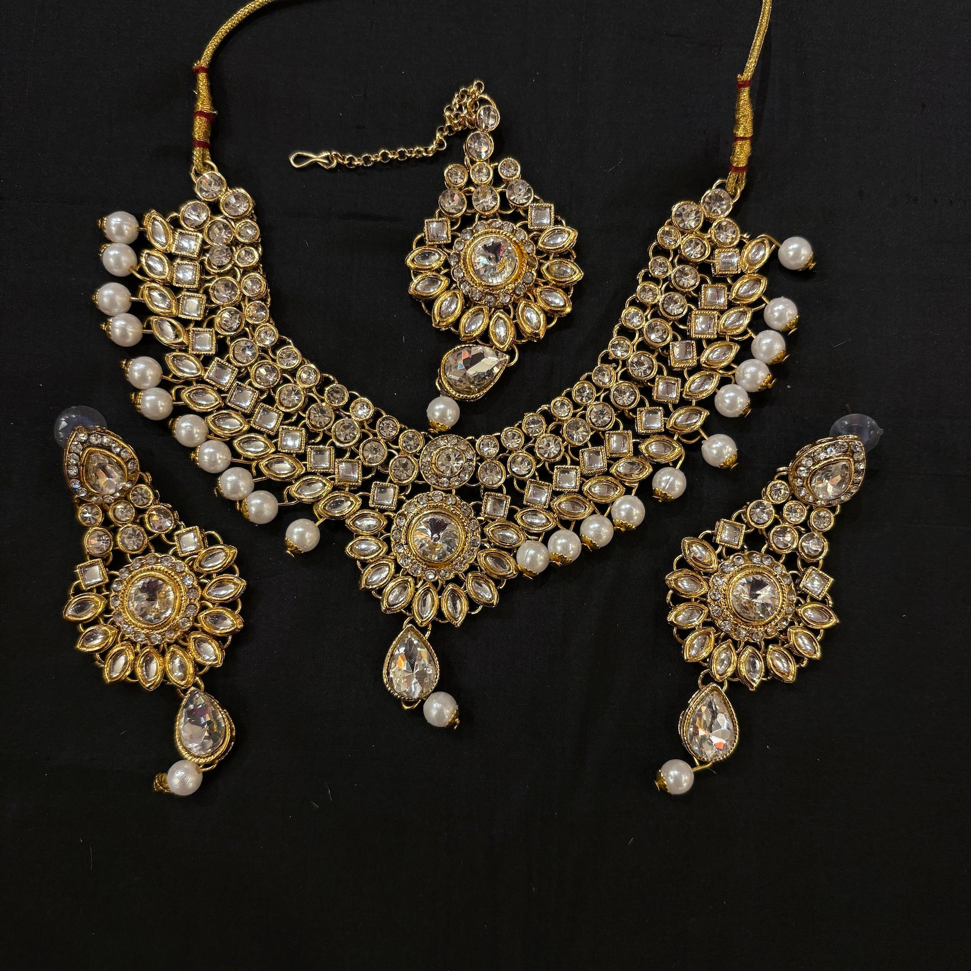 White Stone Necklace Set Collection 3-Various - Vintage India NYC