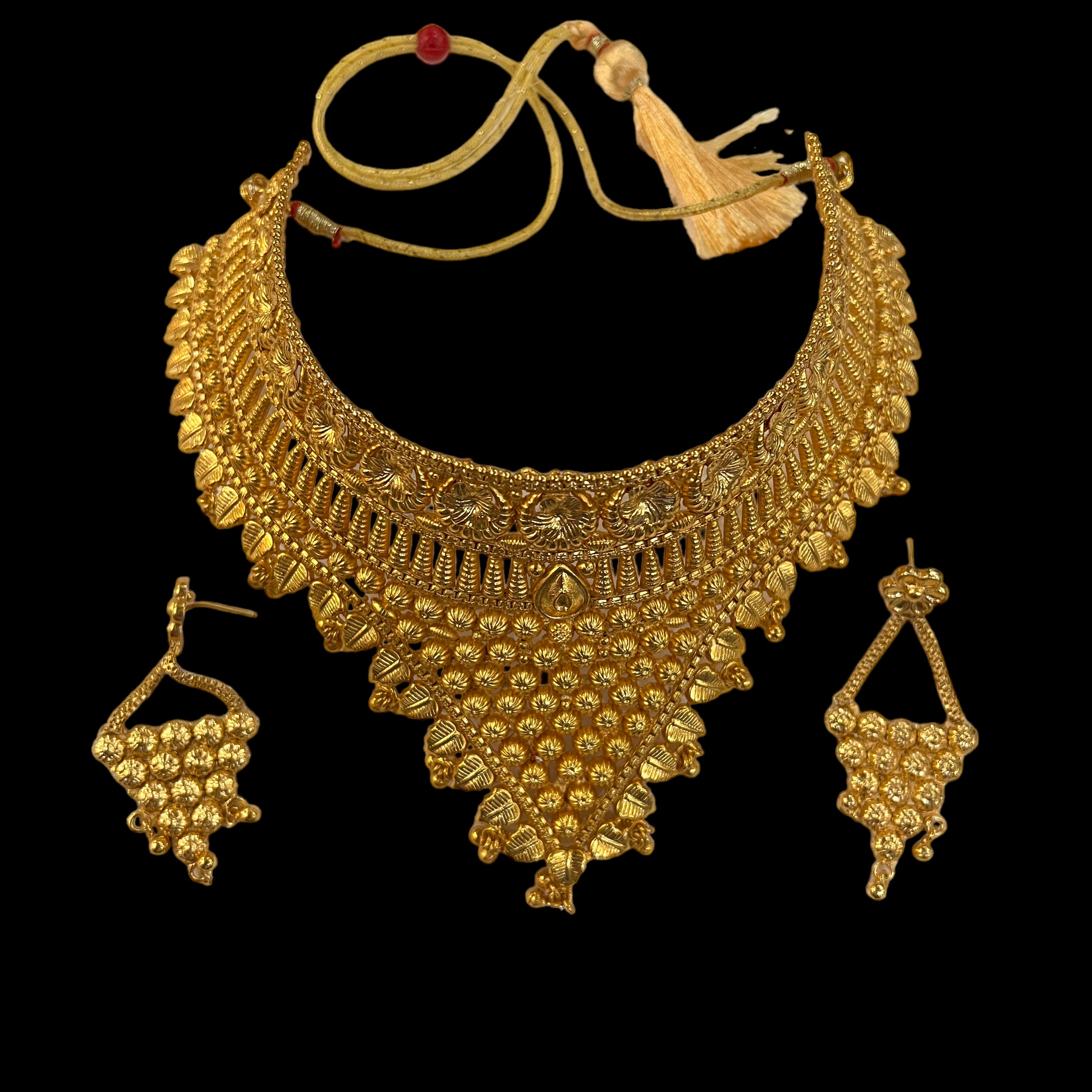 Gold Plated Earrings Choker Set - Vintage India NYC