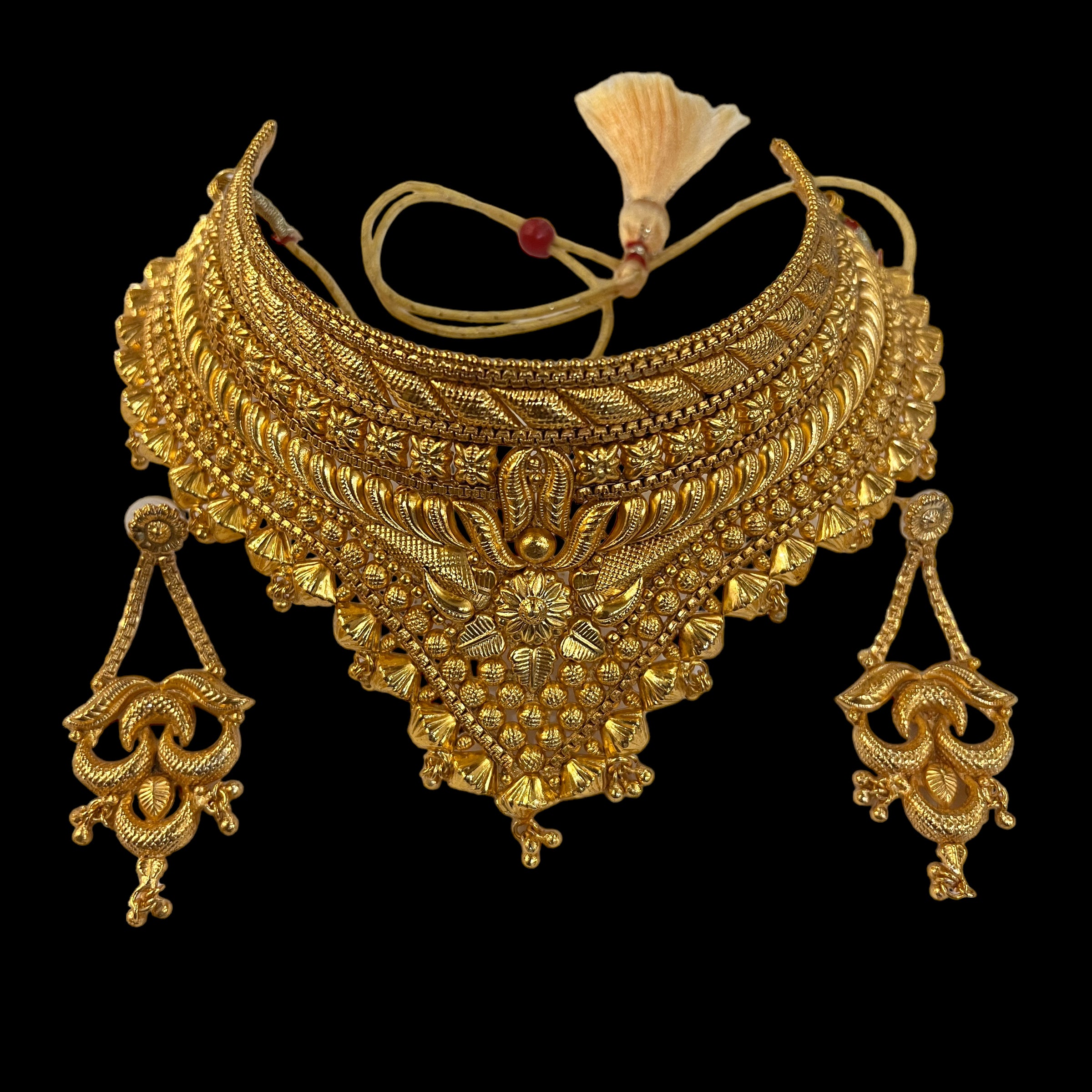 Gold Plated Earrings Choker Set 3 - Vintage India NYC