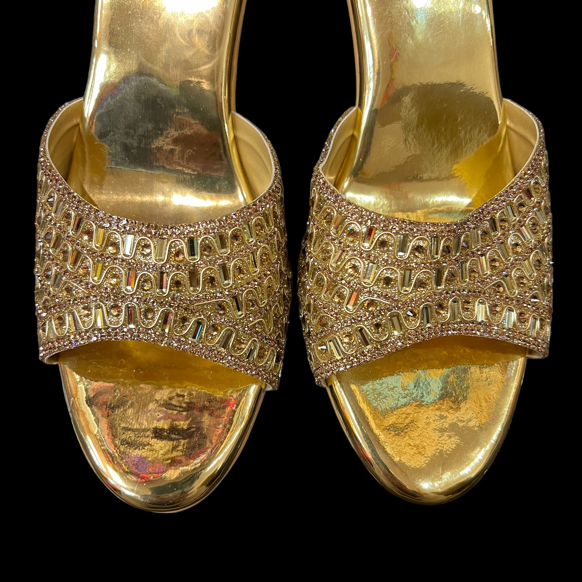 DT Gold Slide Block Heel Sandals - Vintage India NYC