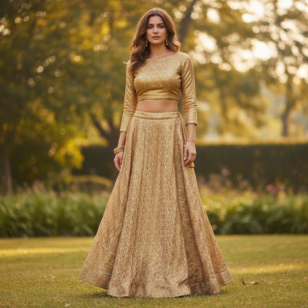 Brocade Swirl Floral Lehengas - Extra Long - Vintage India NYC