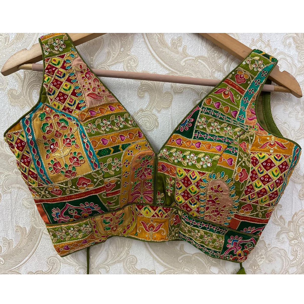 V Neck Embroidered Patchwork Blouse Colors