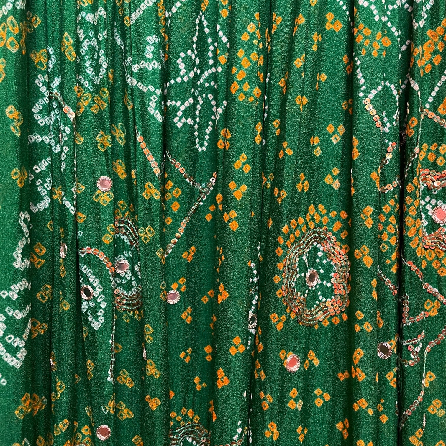 Vintage Green Silk Bandhani Lehenga - Vintage India NYC