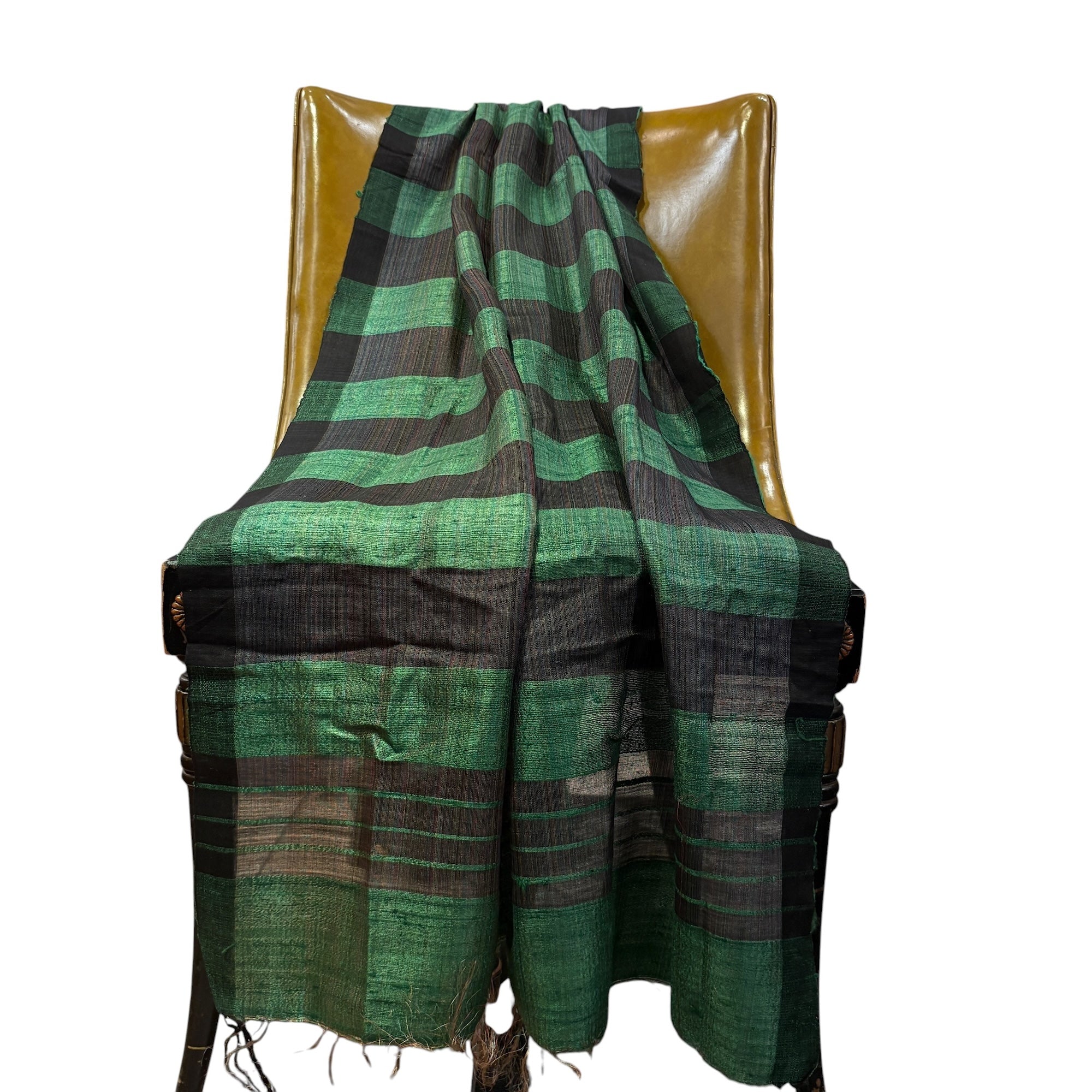 Black & Green Tussar Handwoven Dupatta - Vintage India NYC