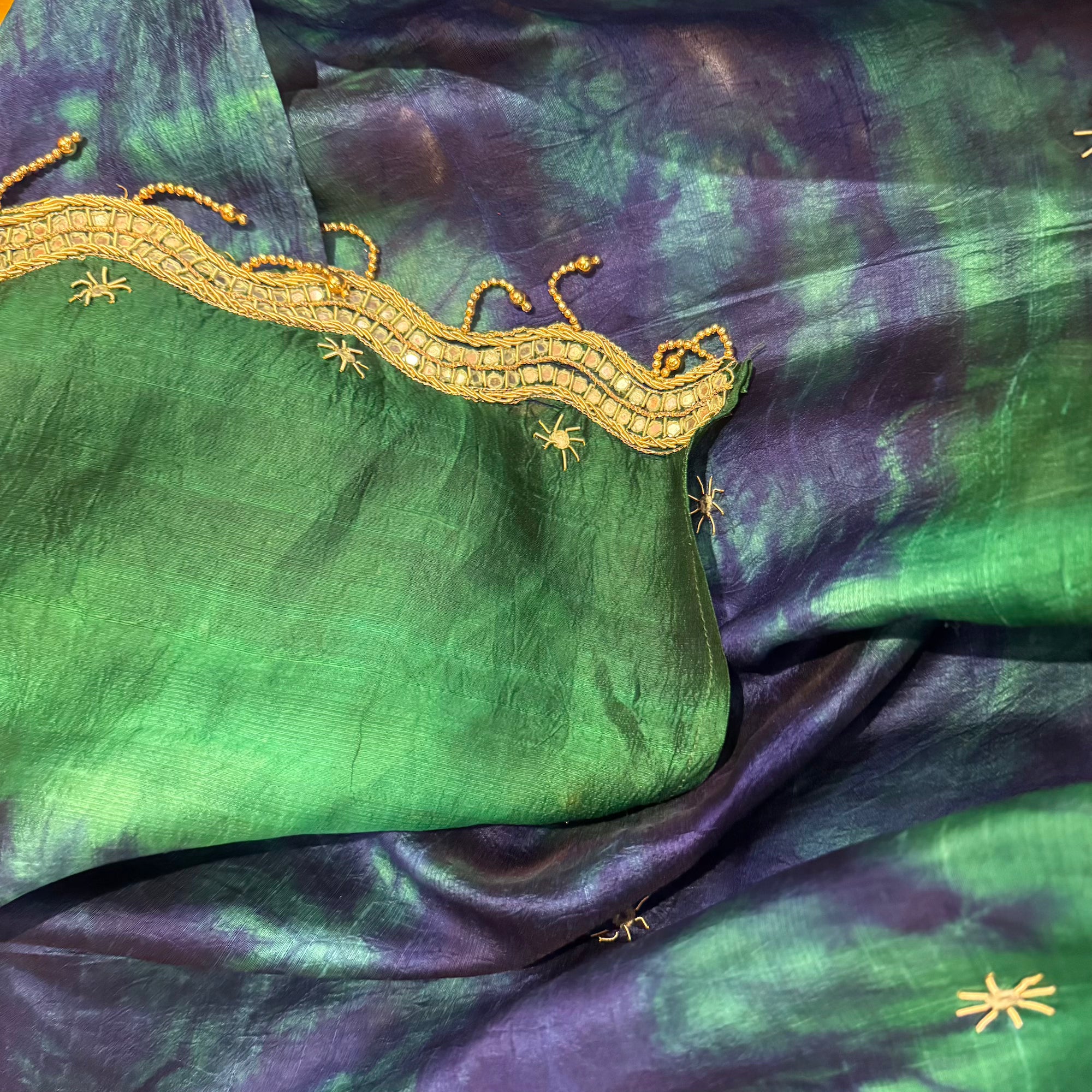 Green & Blue Pure Silk Tie Dye Dupatta Scarf