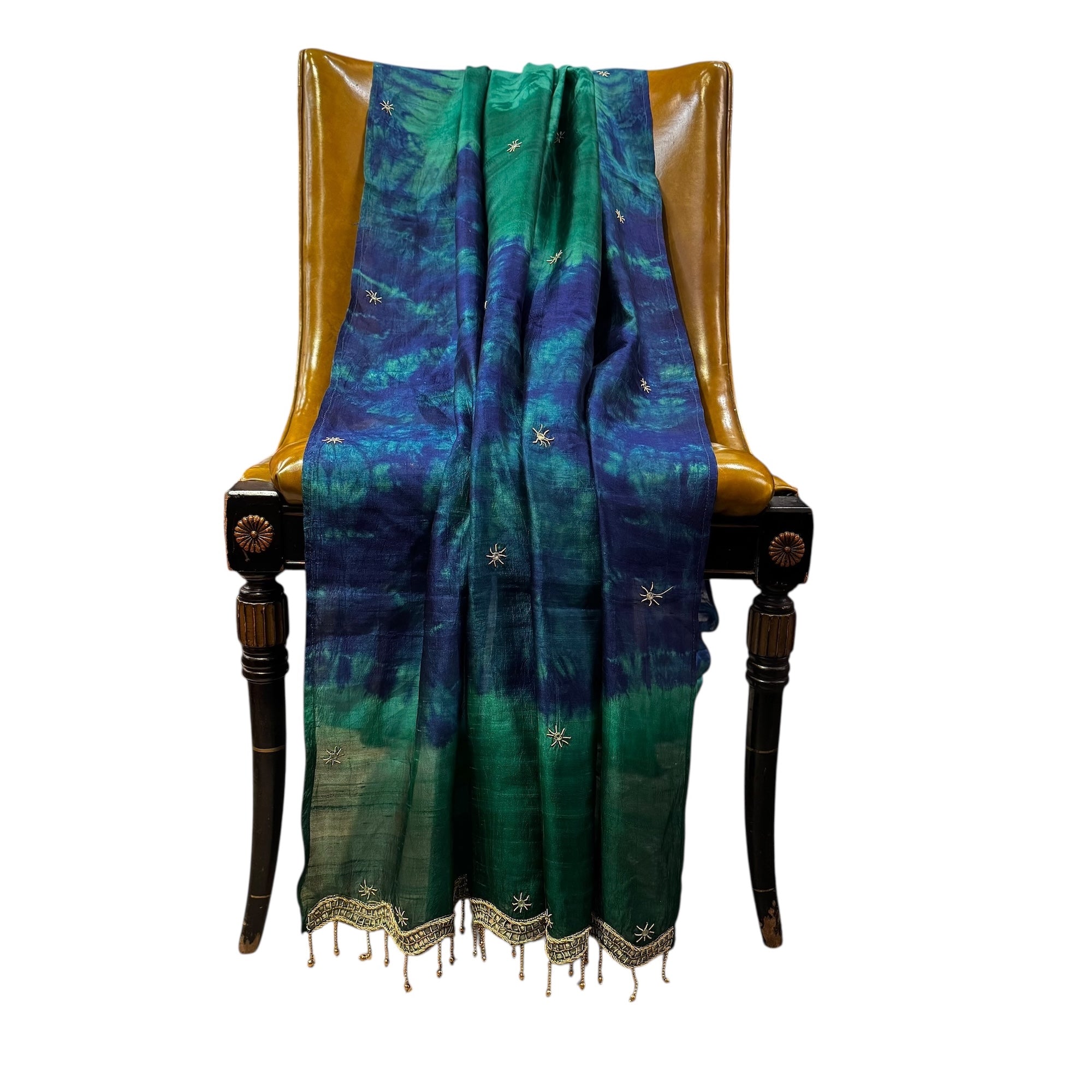 Green & Blue Pure Silk Tie Dye Dupatta Scarf
