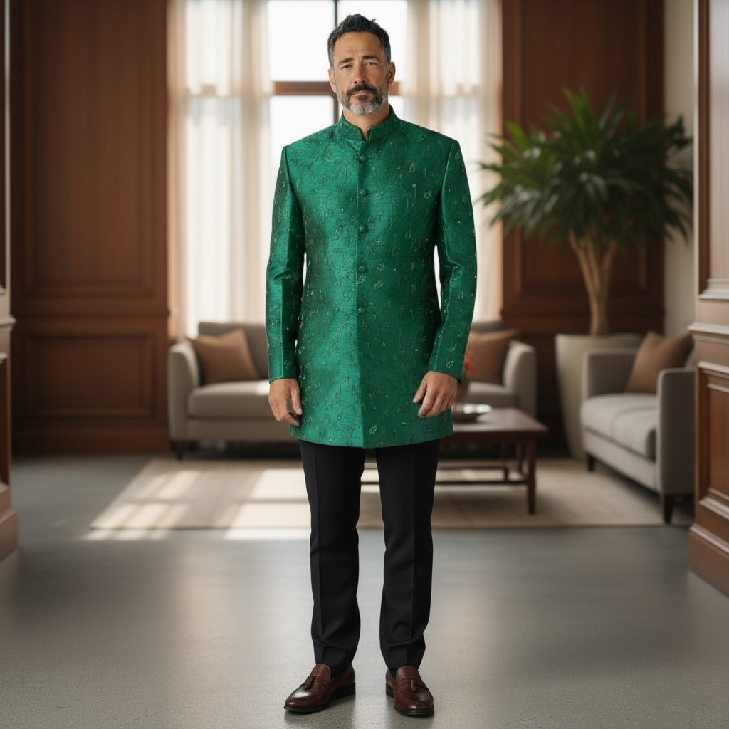 Green Silk Indowestern Sherwani