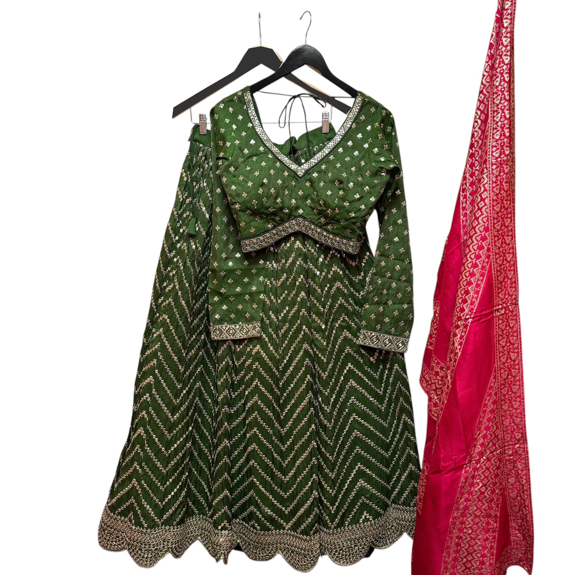 Green Sequin Lehenga Set