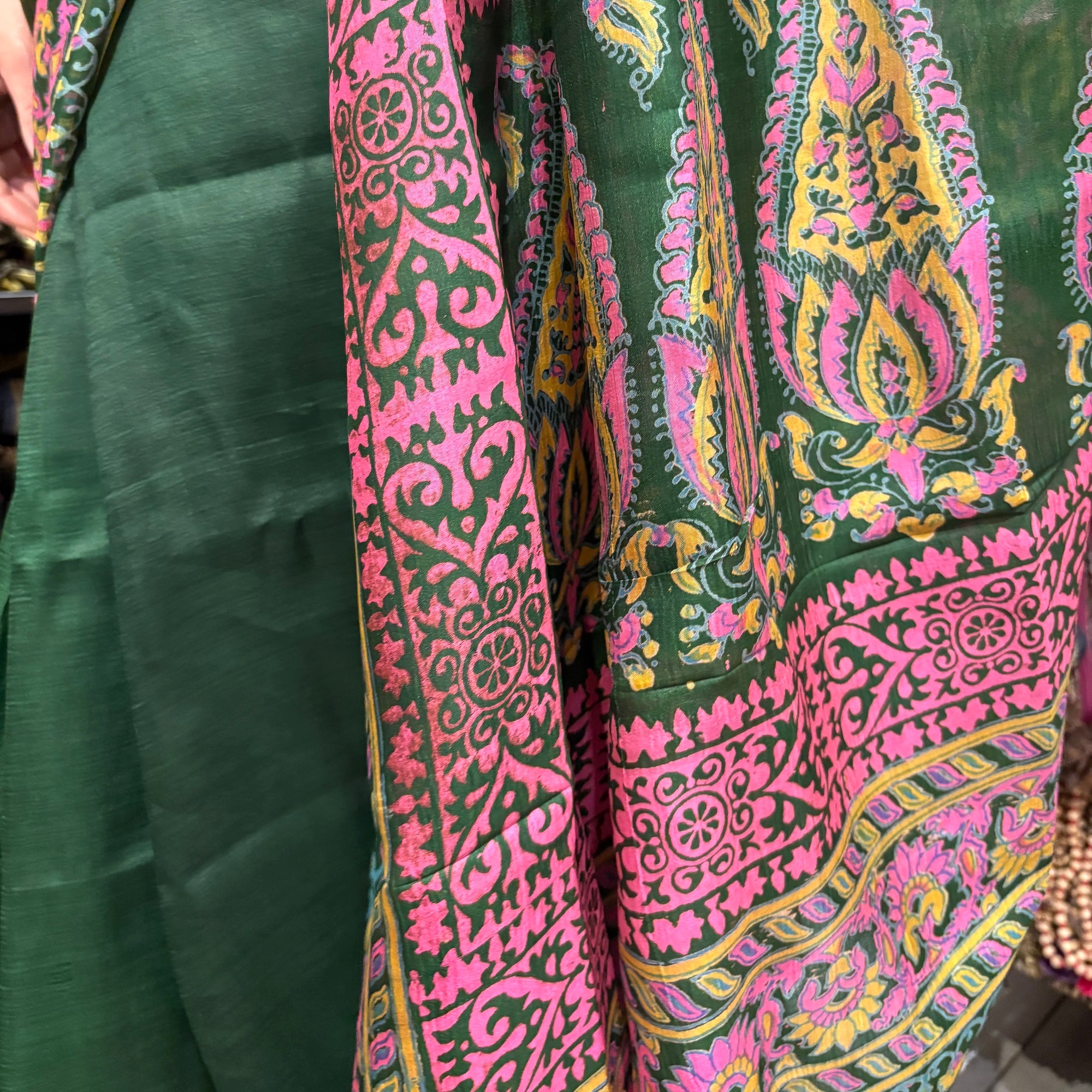 Green & Pink Silk Saree - Vintage India NYC