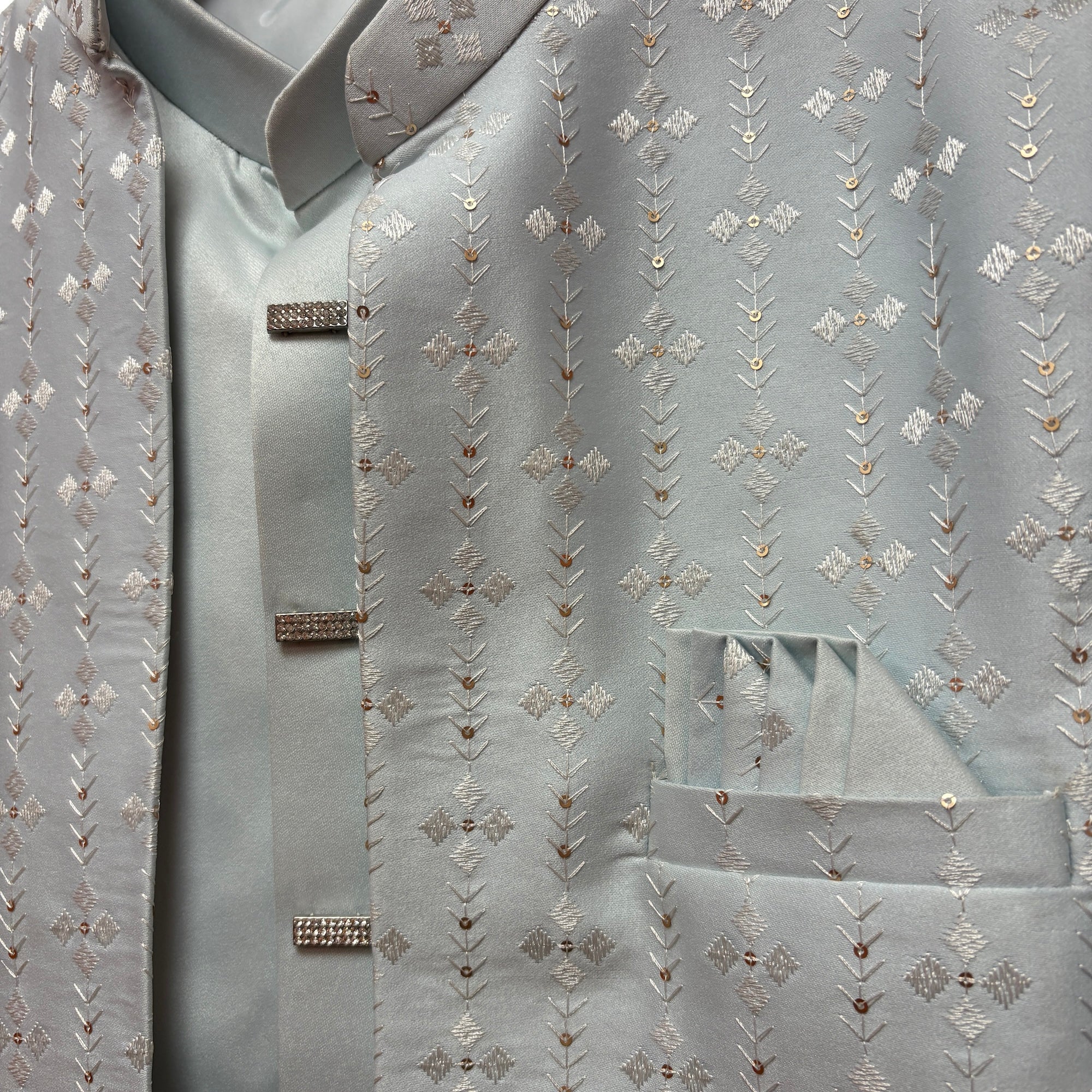 Lt Grey Blue Double Sherwani - Vintage India NYC
