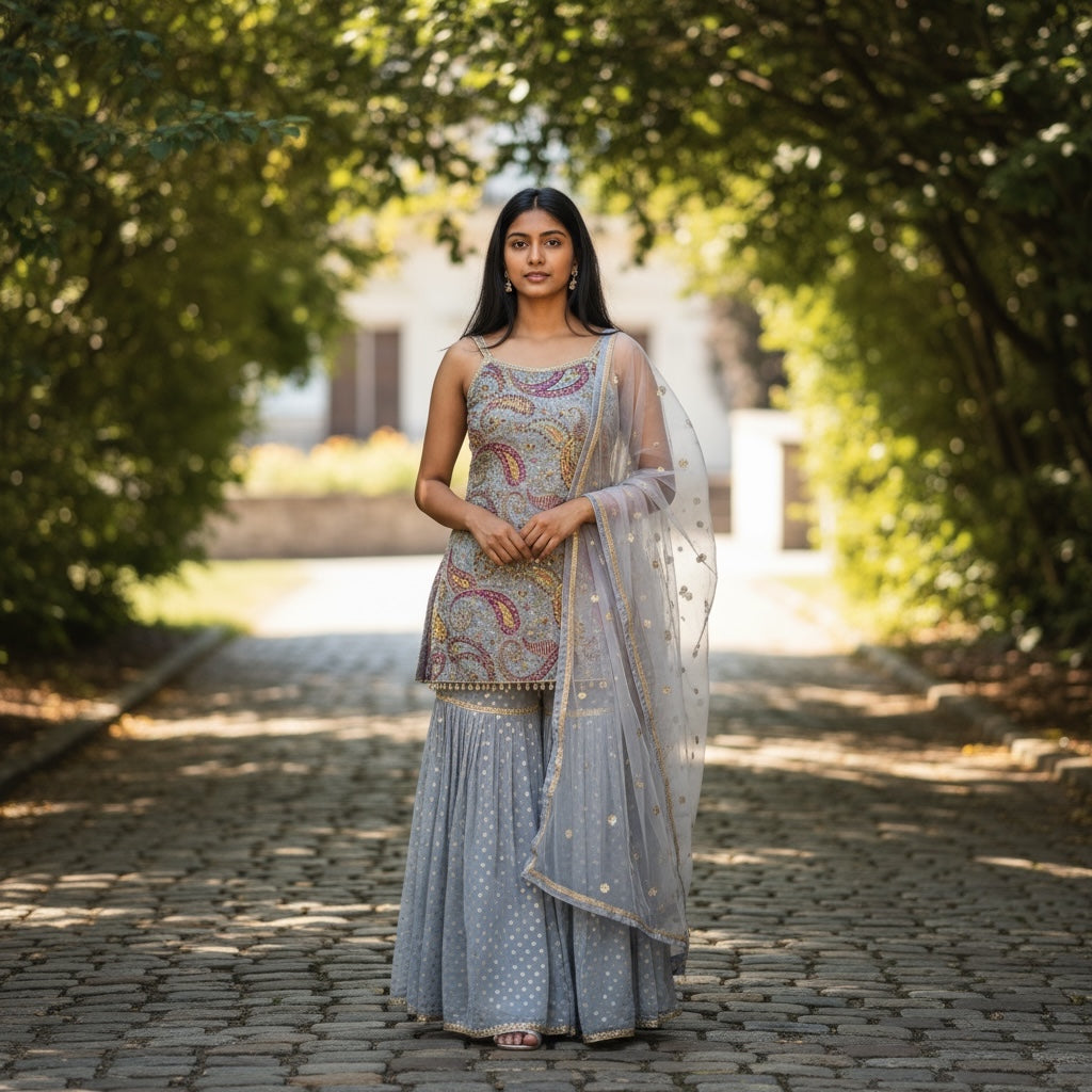 Paisley Embroidered Gharara Sets-Colors
