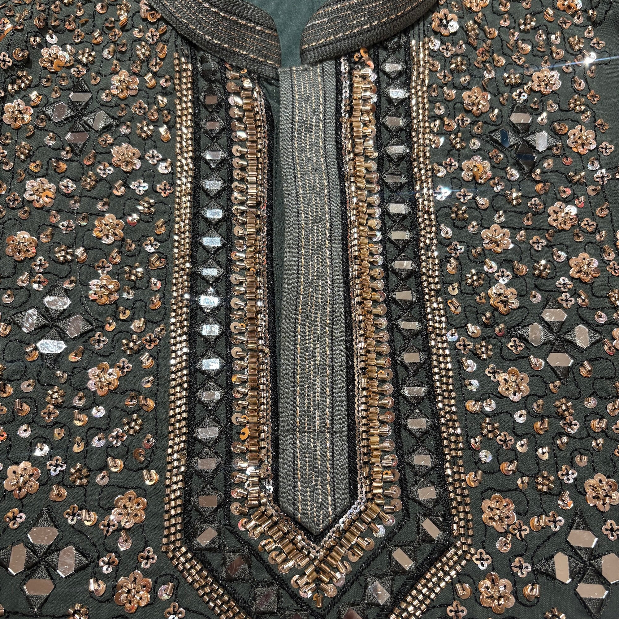 Grey Green Heavy Embroidered Kurta