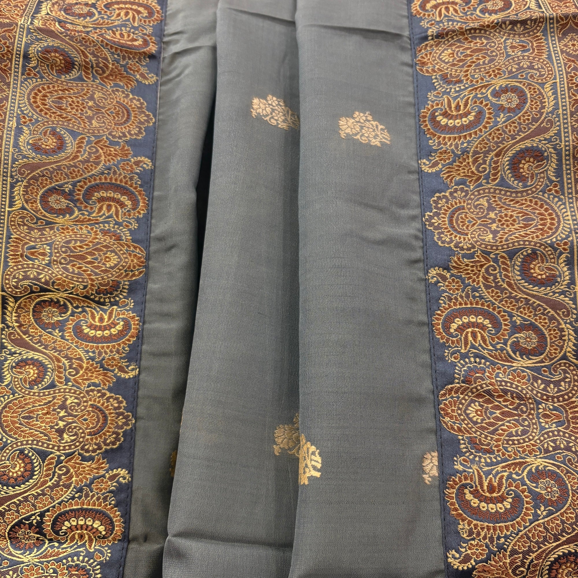 Grey Silk Silver Brocade Dupatta