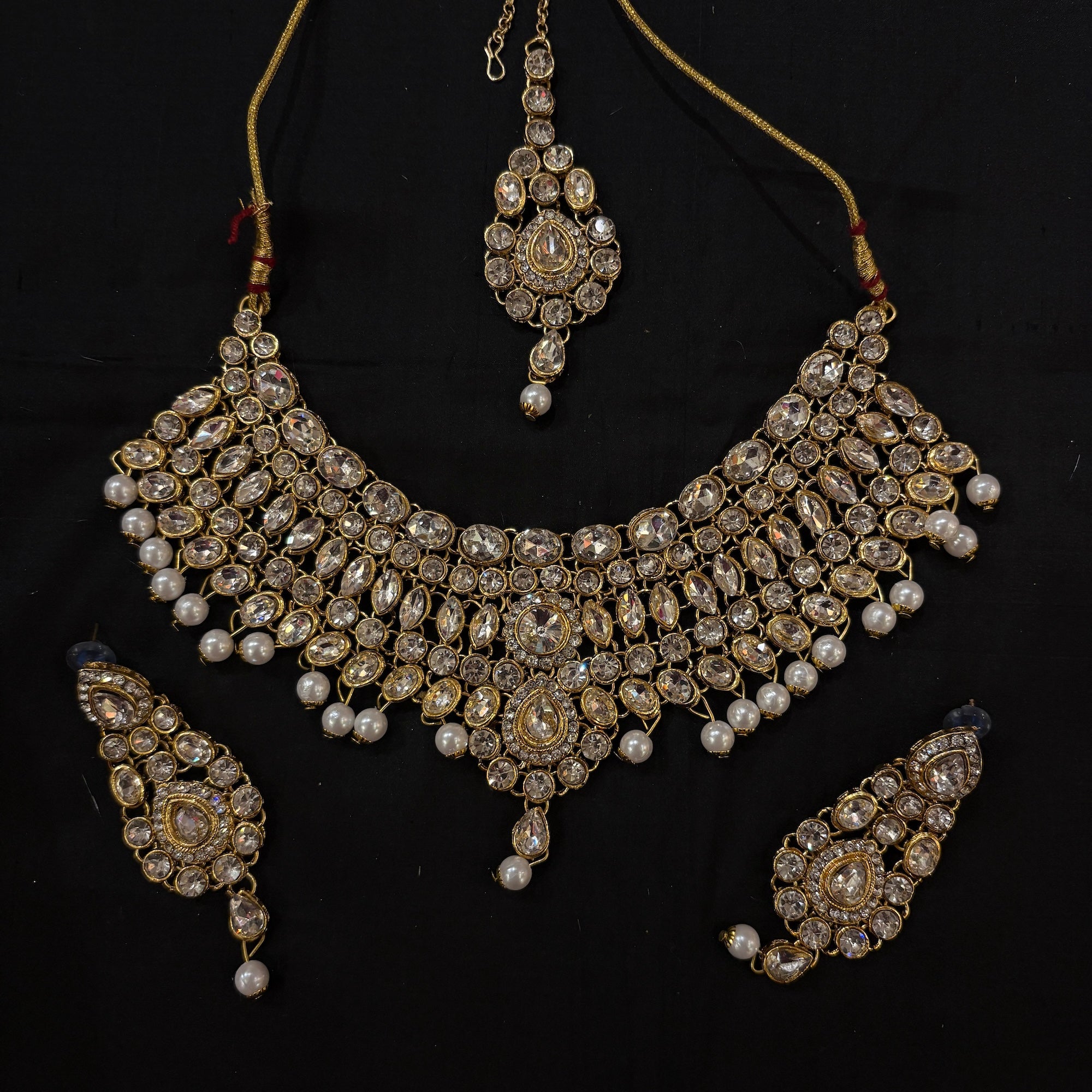 DT Heavy Gold Stone Pearl Chocker Sets 2 - Vintage India NYC