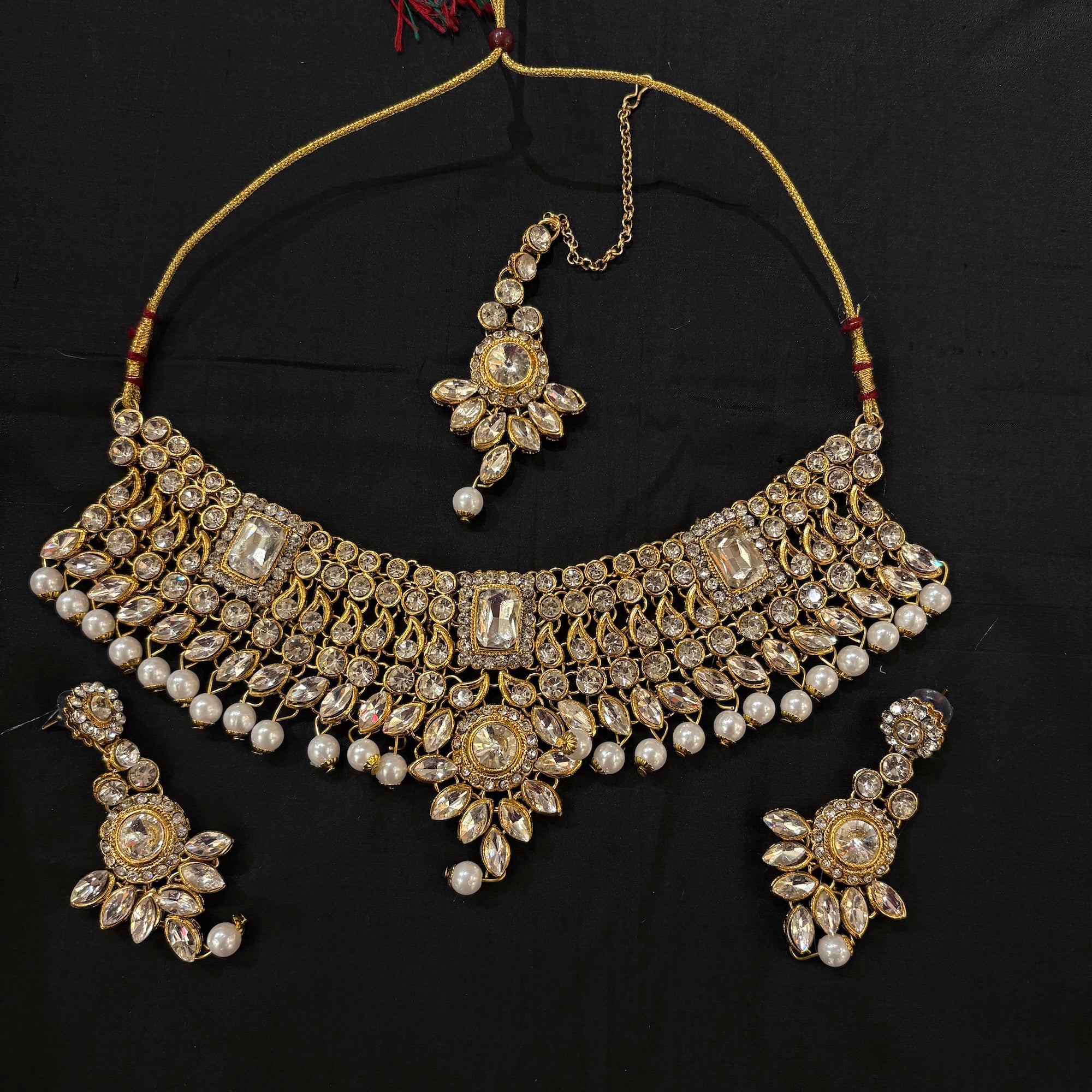 DT Heavy Gold Stone Pearl Chocker Sets 2 - Vintage India NYC
