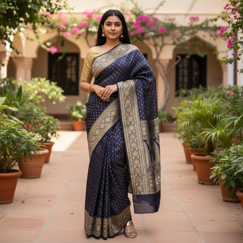 Vintage Navy Heavy Banarasi Saree