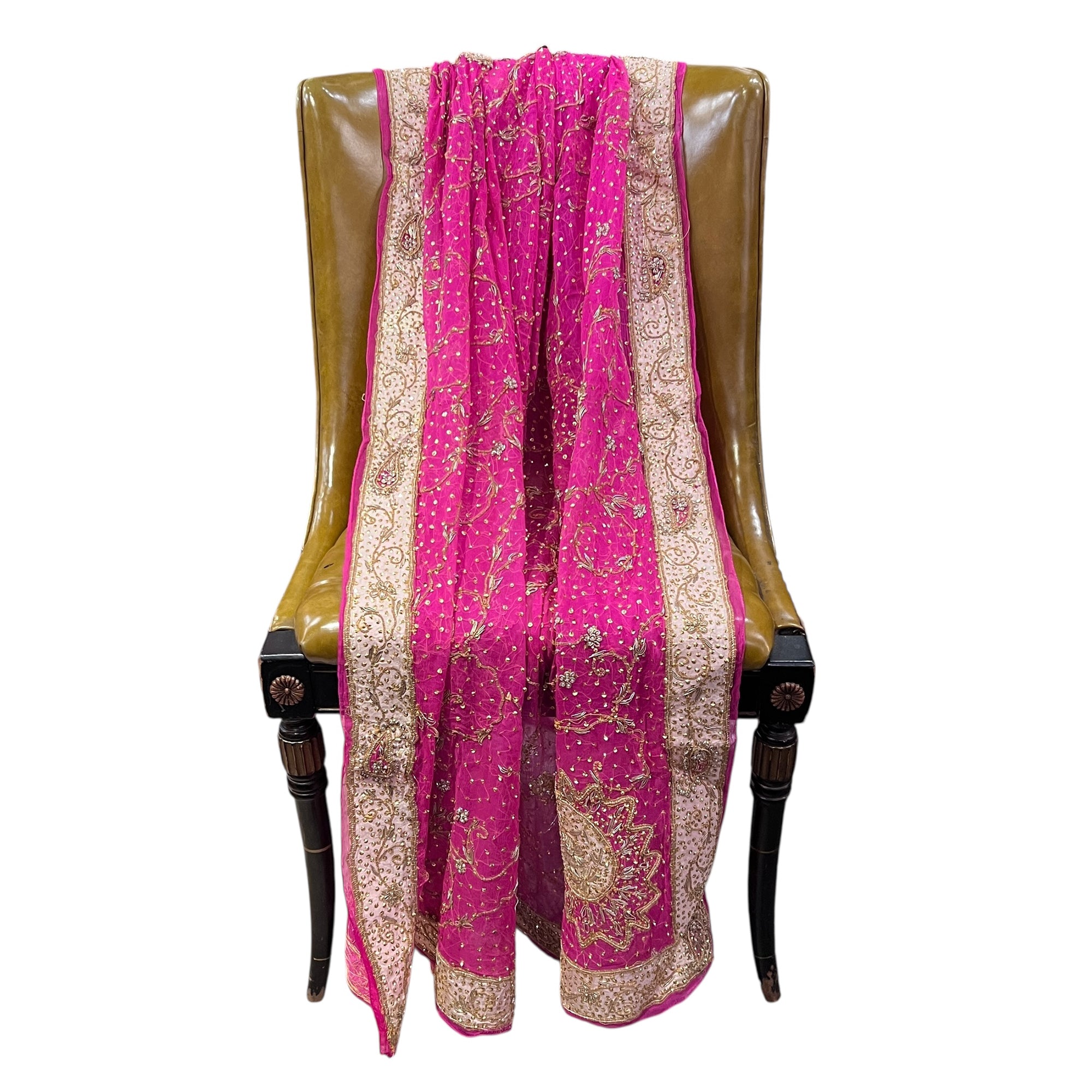 Pink Heavywork Dupatta Scarf - Vintage India NYC