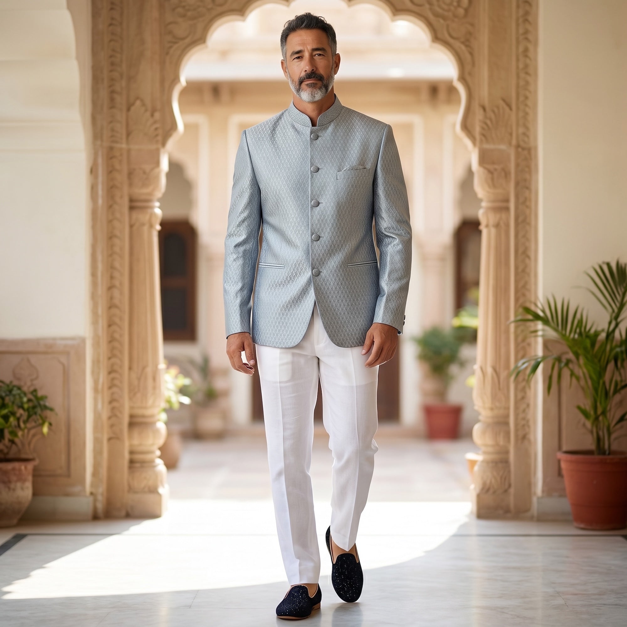 Ice Blue Arrow Jodhpuri Jacket