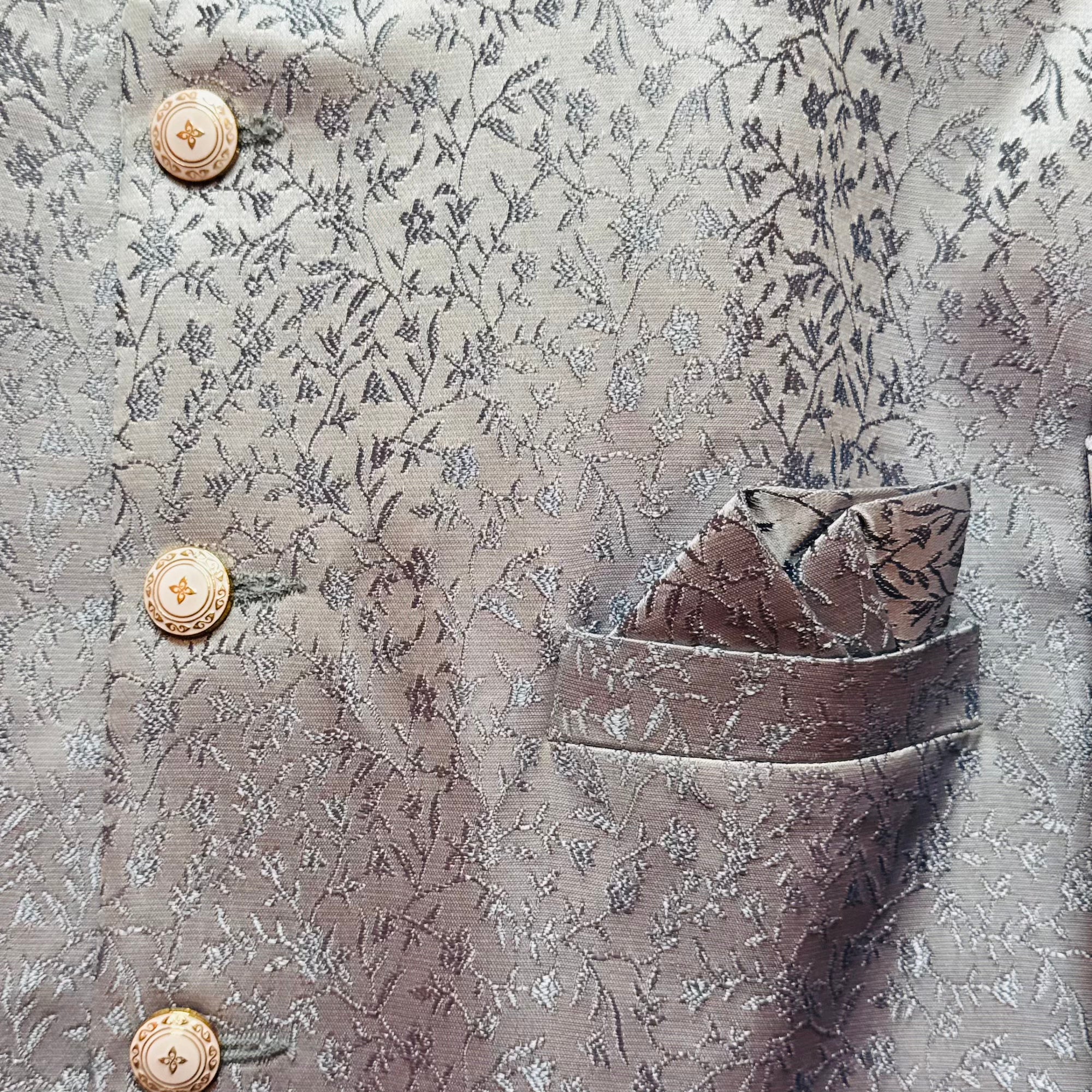 Ice Blue Floral Jacquard Jodhpuri Jacket