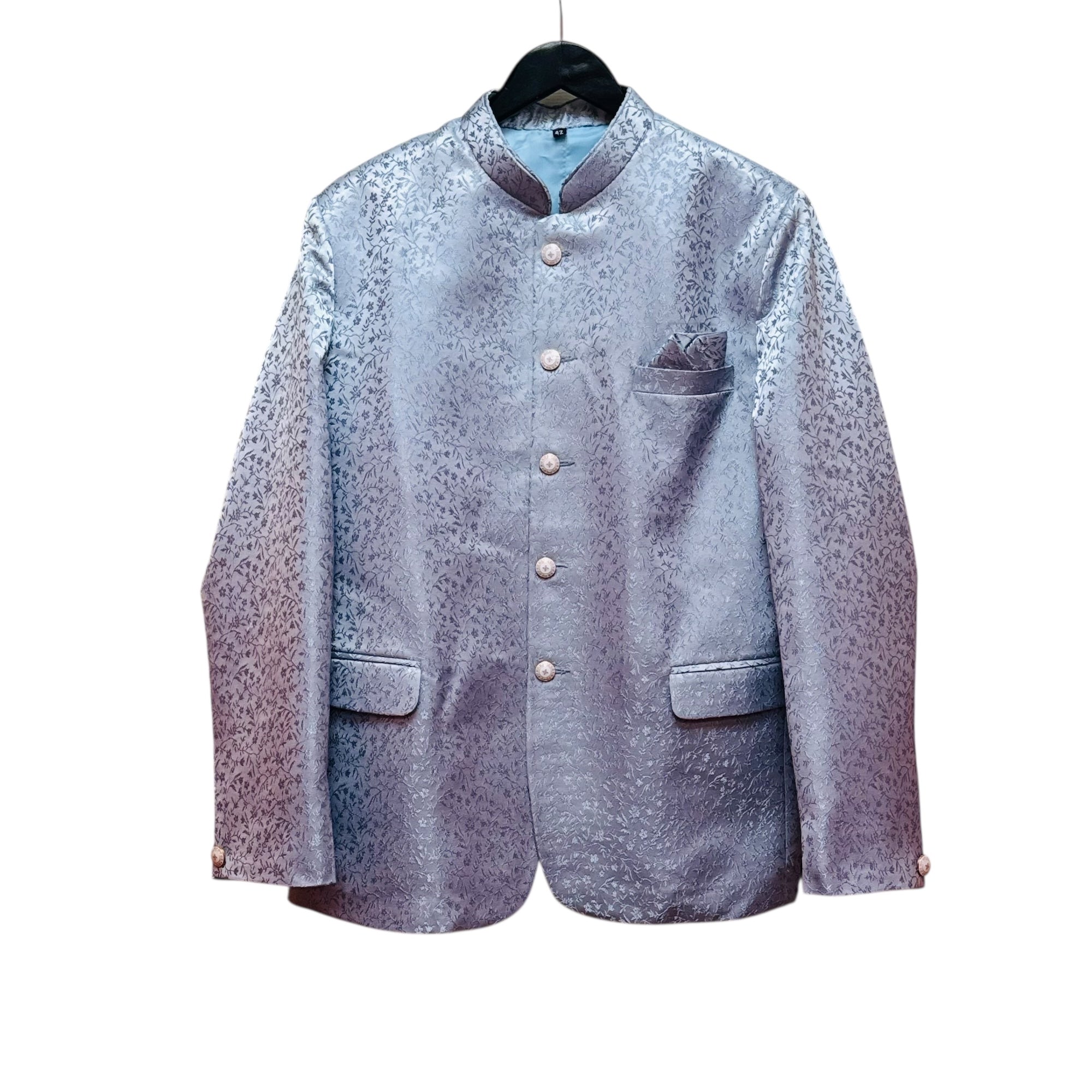 Ice Blue Floral Jacquard Jodhpuri Jacket