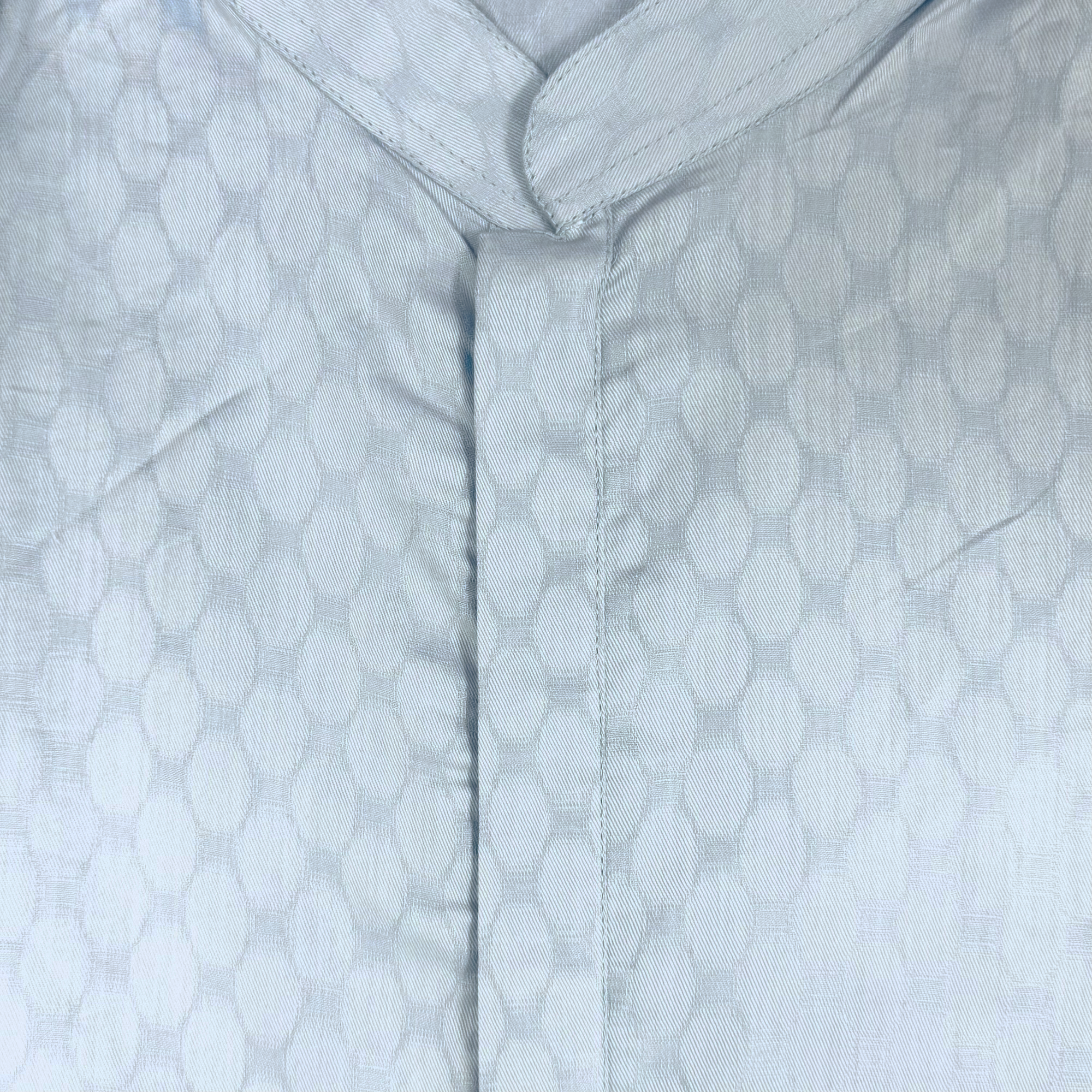 Ice Blue Jacquard Band Collar Short Kurta