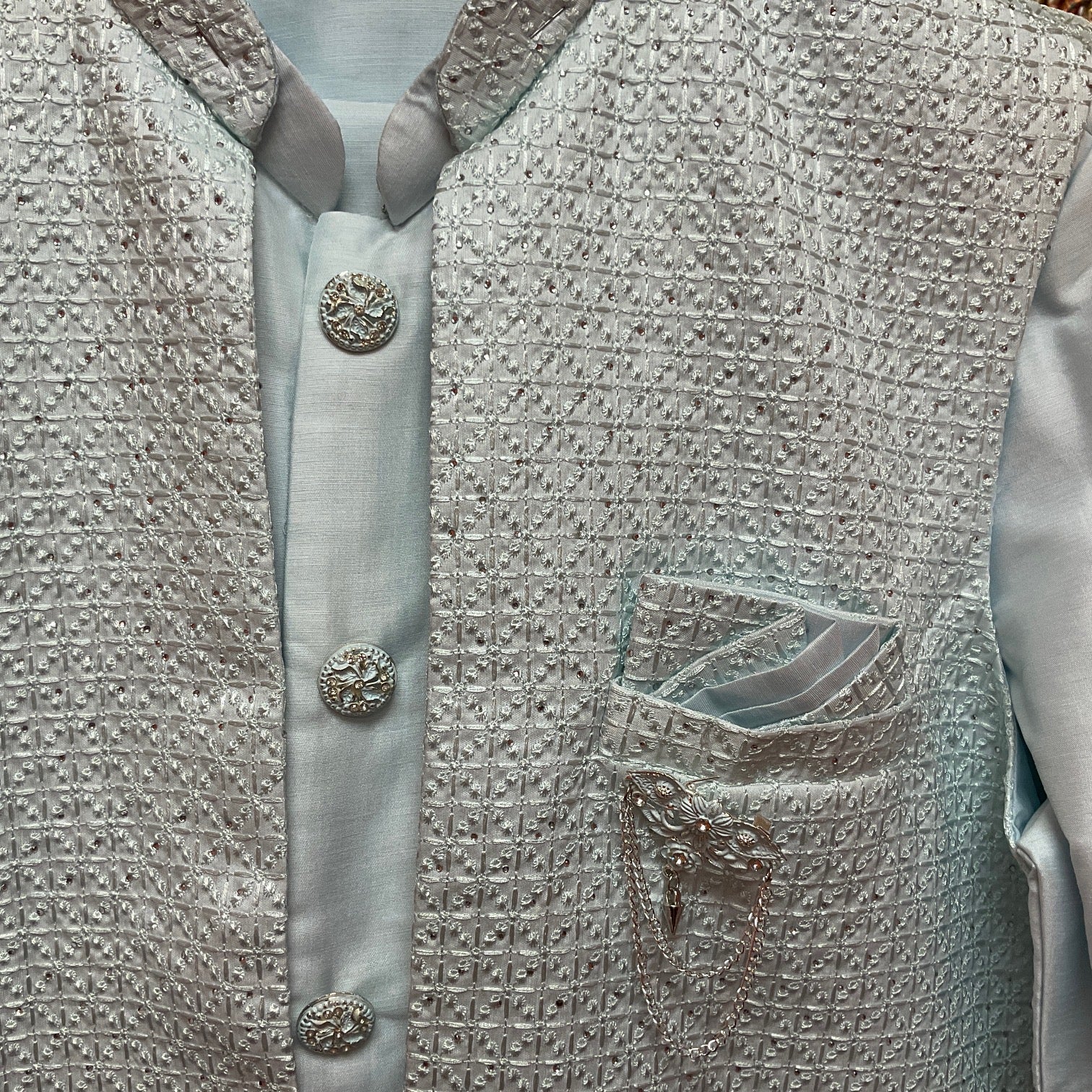 YD Ice Blue Sequin Vest Set - Vintage India NYC
