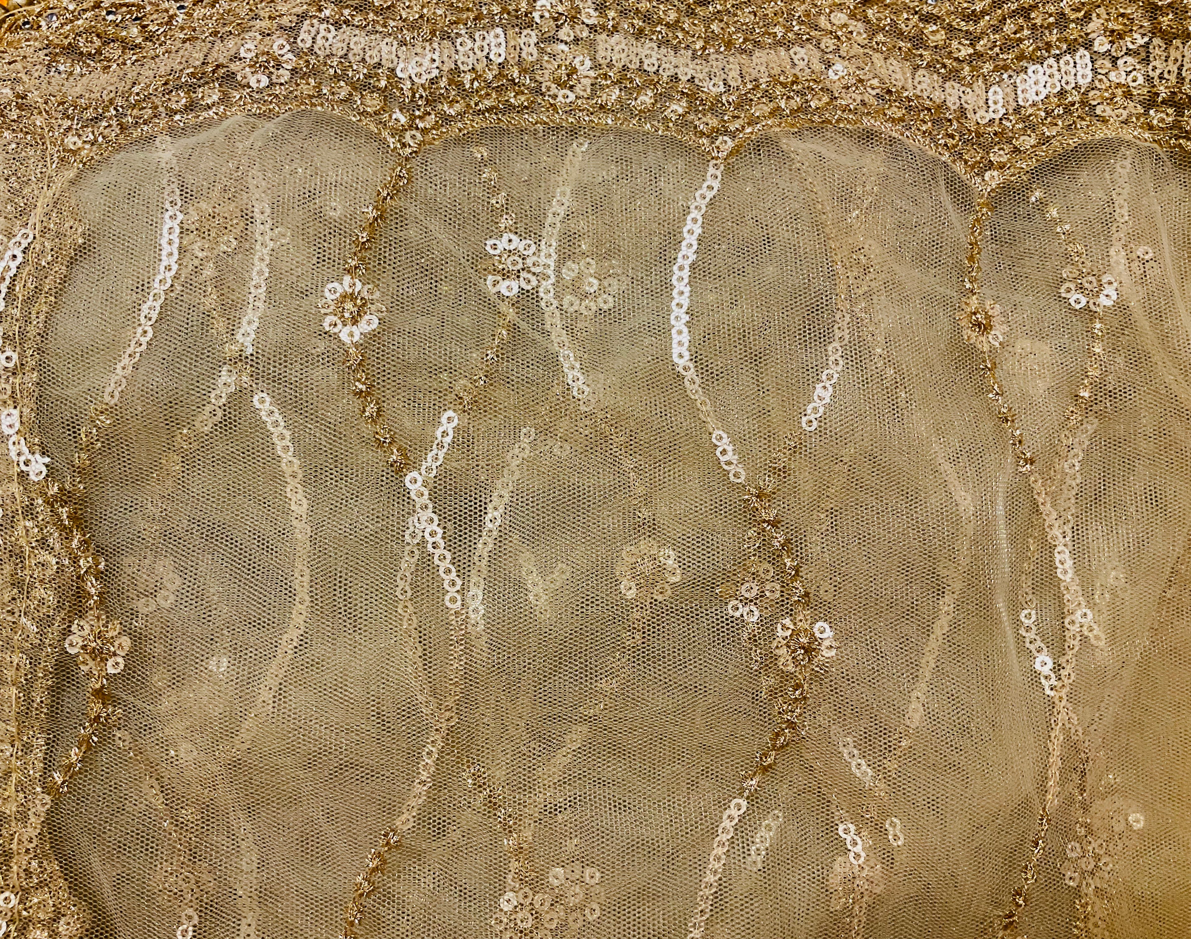 DT Gold Scallop Embroidered Dupatta - Vintage India NYC
