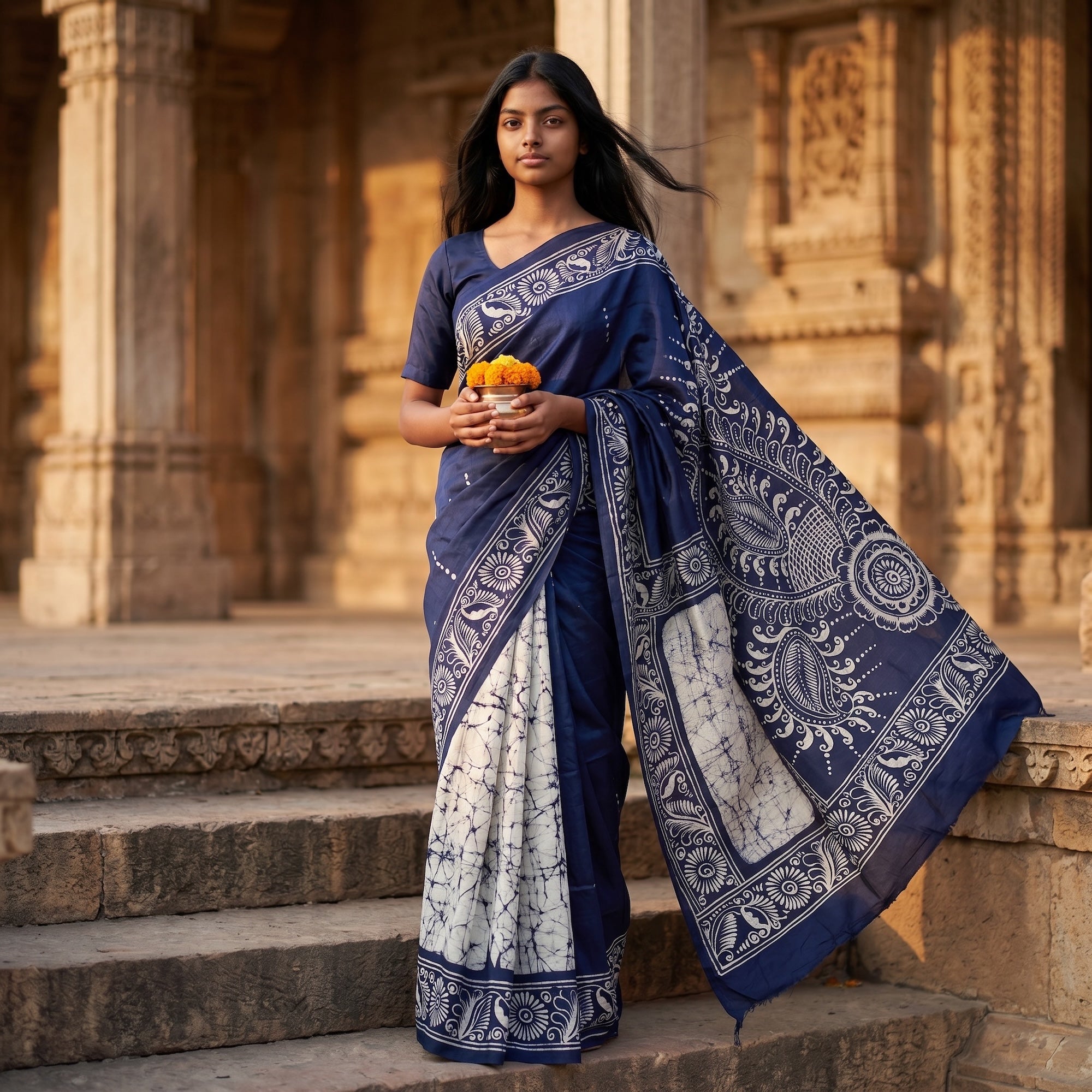 Indigo Batik Silk Saree