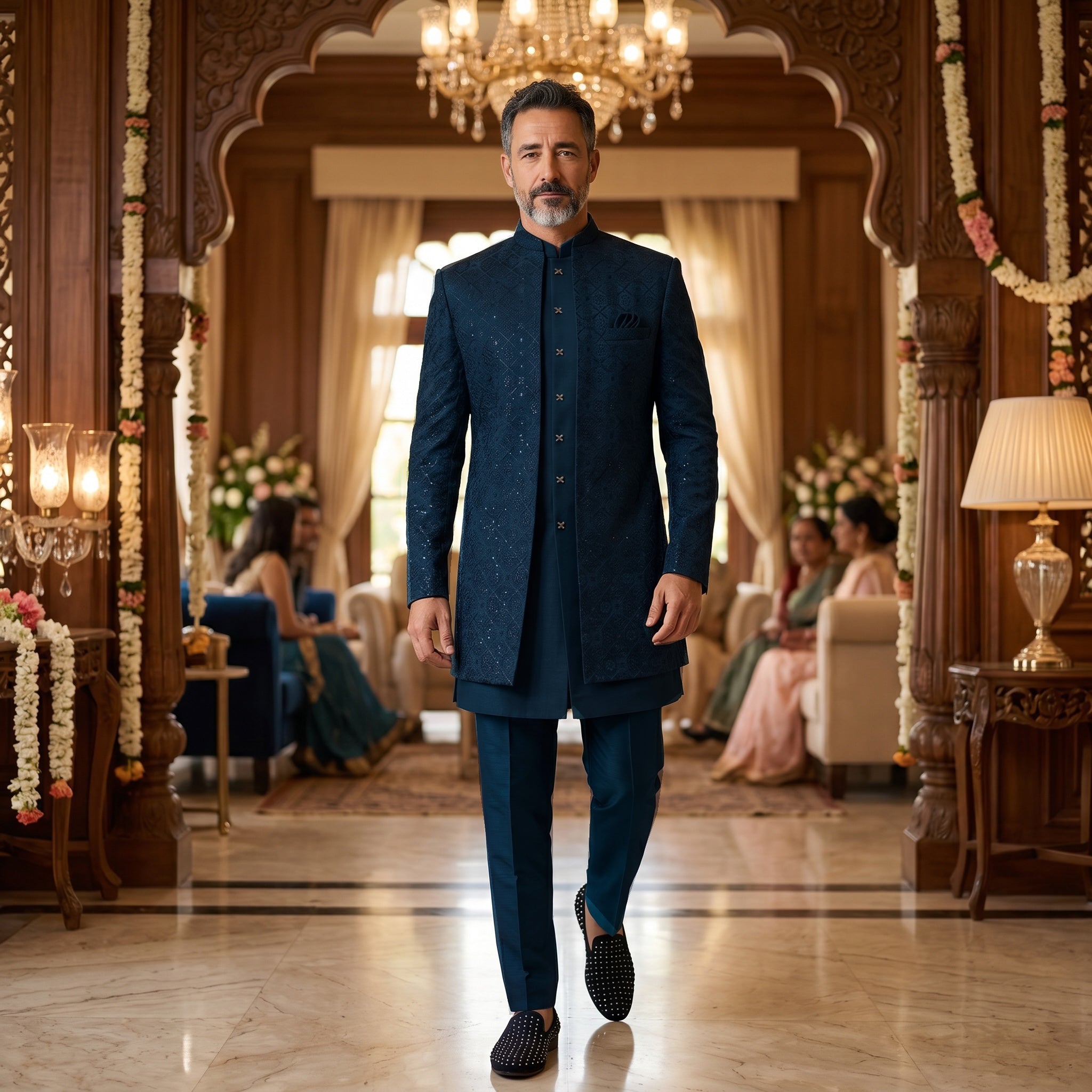 Navy Ink Double Sherwani - Vintage India NYC
