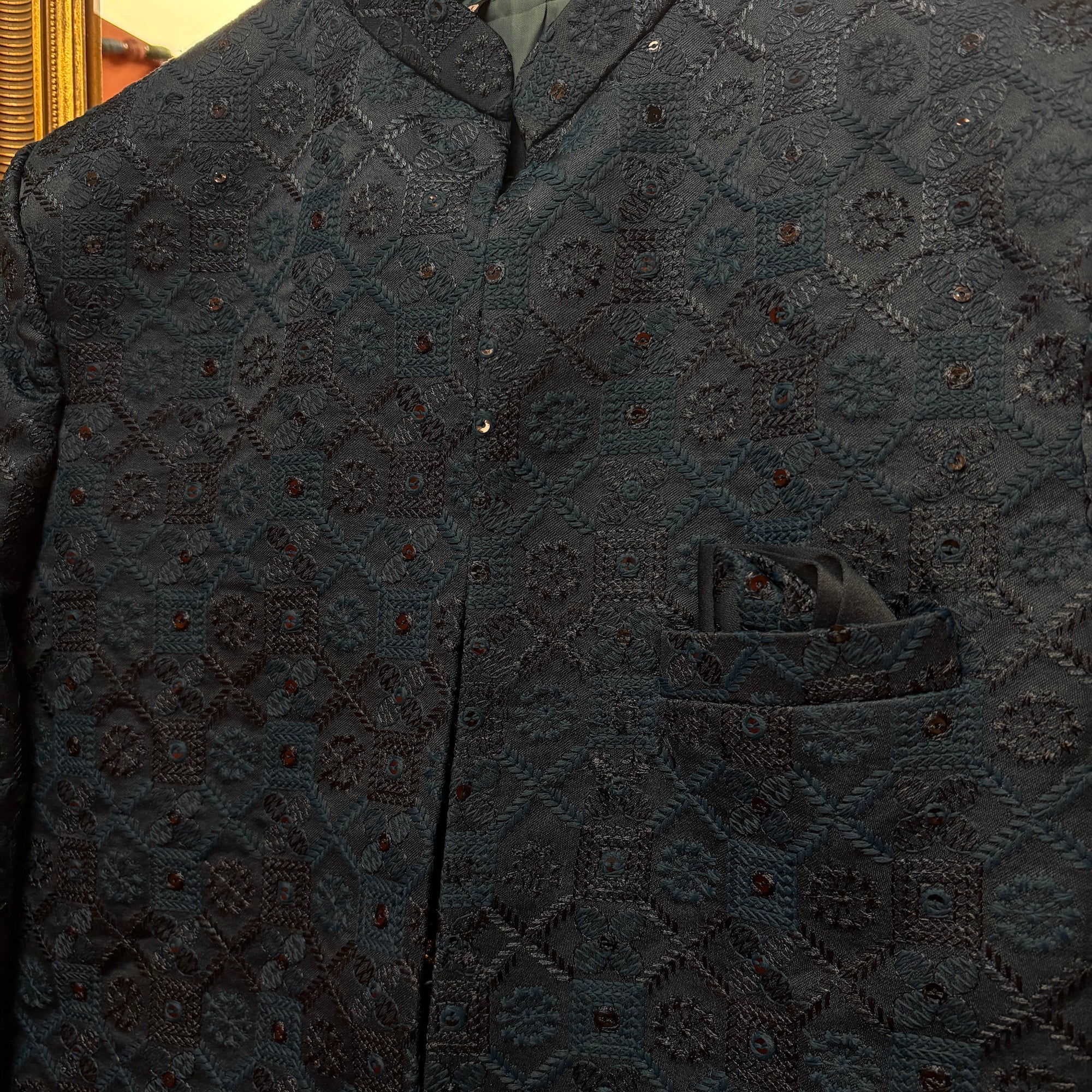 Navy Ink Double Sherwani - Vintage India NYC