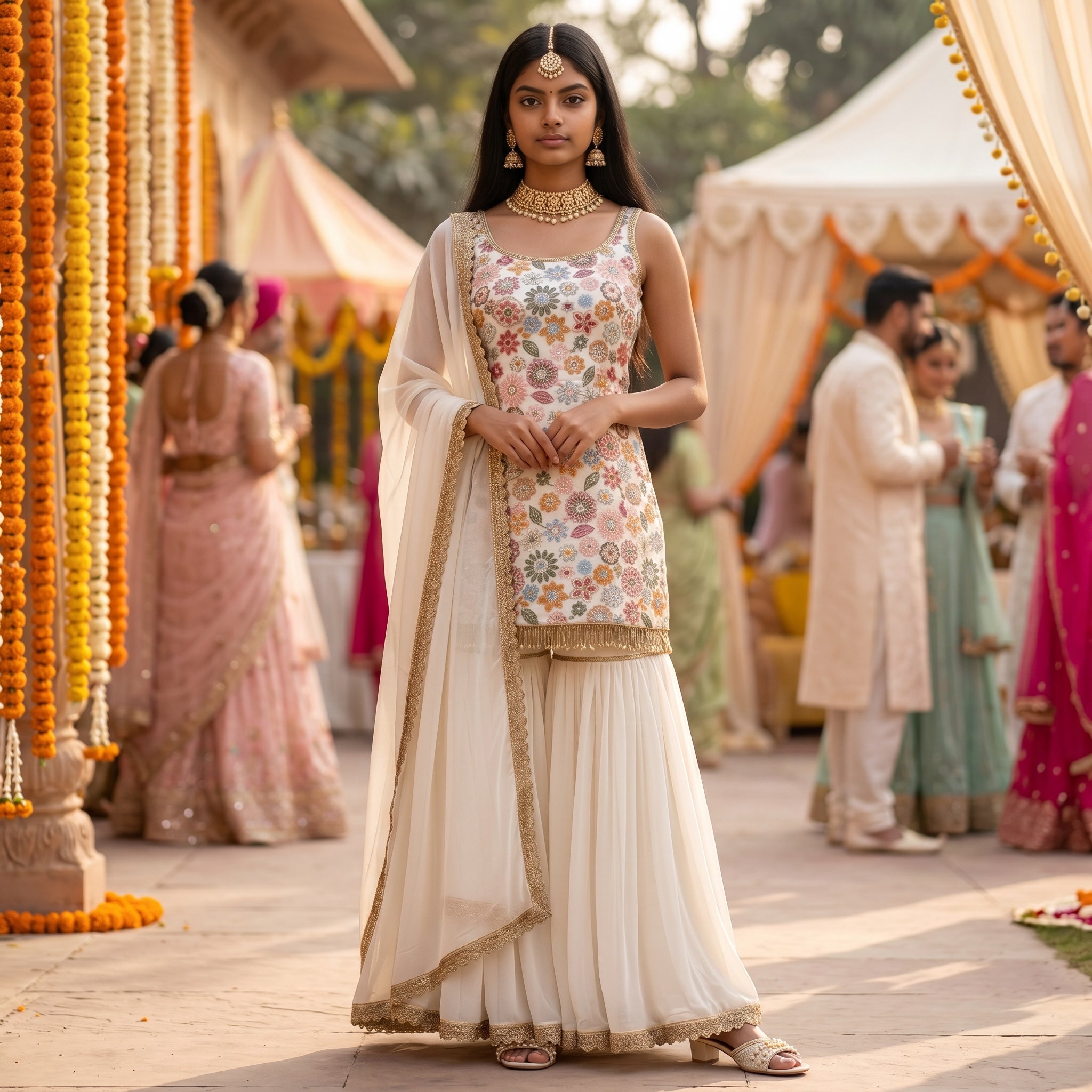 Strappy Embroidered Gharara Set-Colors - Vintage India NYC