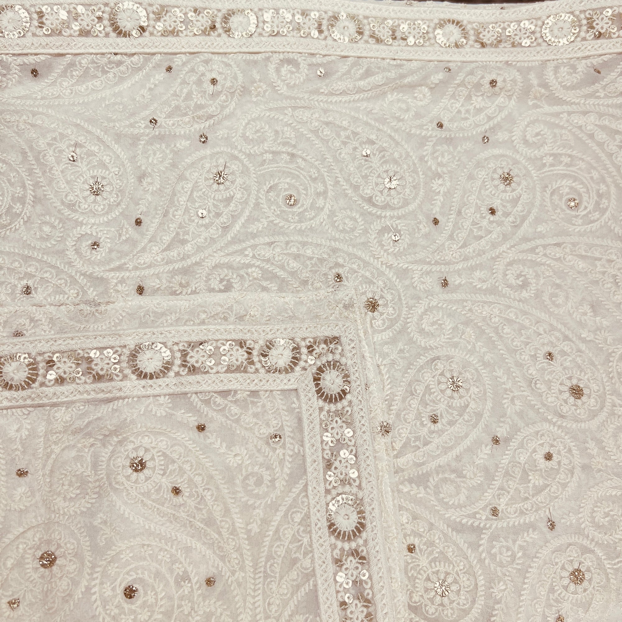 Mens Ivory Cream Embroidered Dupatta - Vintage India NYC