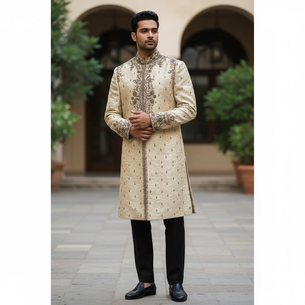 Ivory Cream Jacquard Sherwani
