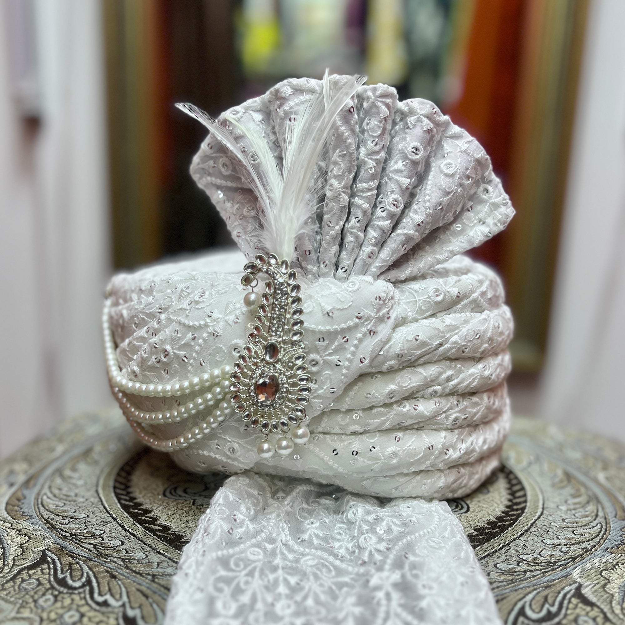 Ivory Lucknowi Pagadi Turban 3 - Vintage India NYC